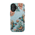 Cover iPhone MagSafe Resistente Floreale Colibrì | Design da Giardino Blu Vintage