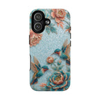 Cover iPhone MagSafe Resistente Floreale Colibrì | Design da Giardino Blu Vintage