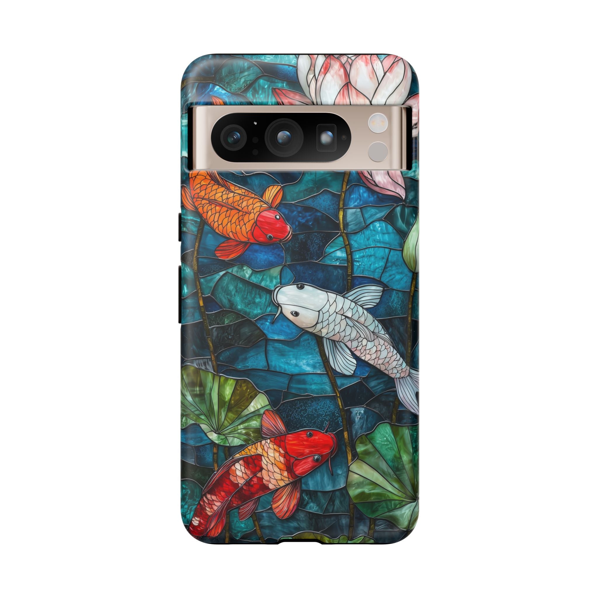 Koi Pond Tough Google Pixel Case — Stained Glass Lotus & Koi Design