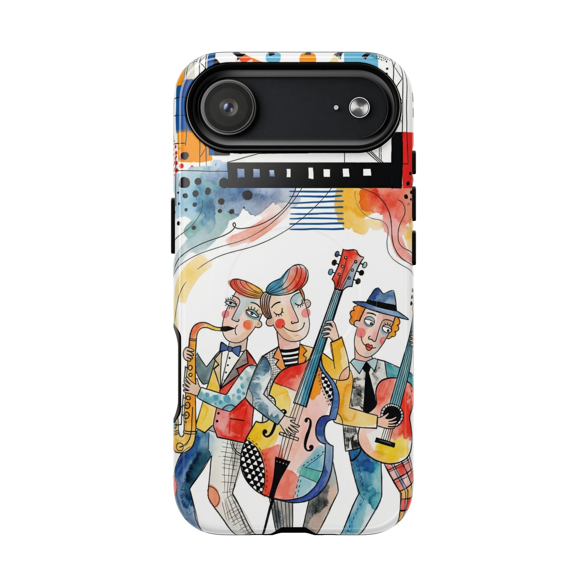 Musical Trio Illustrated MagSafe iPhone Case | Colorful Jazz Band Art Phone Cover
