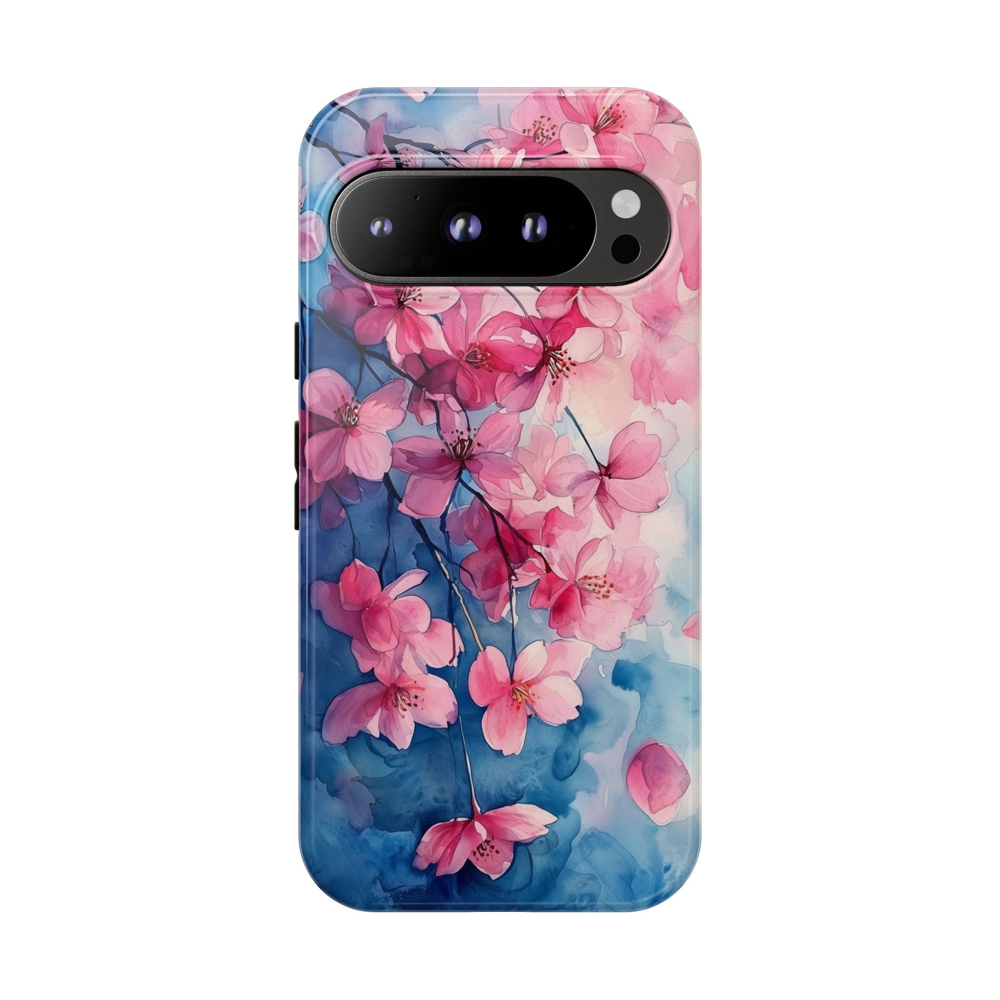 Floral Cherry Blossom Google Pixel Case | Pink Blue Watercolour