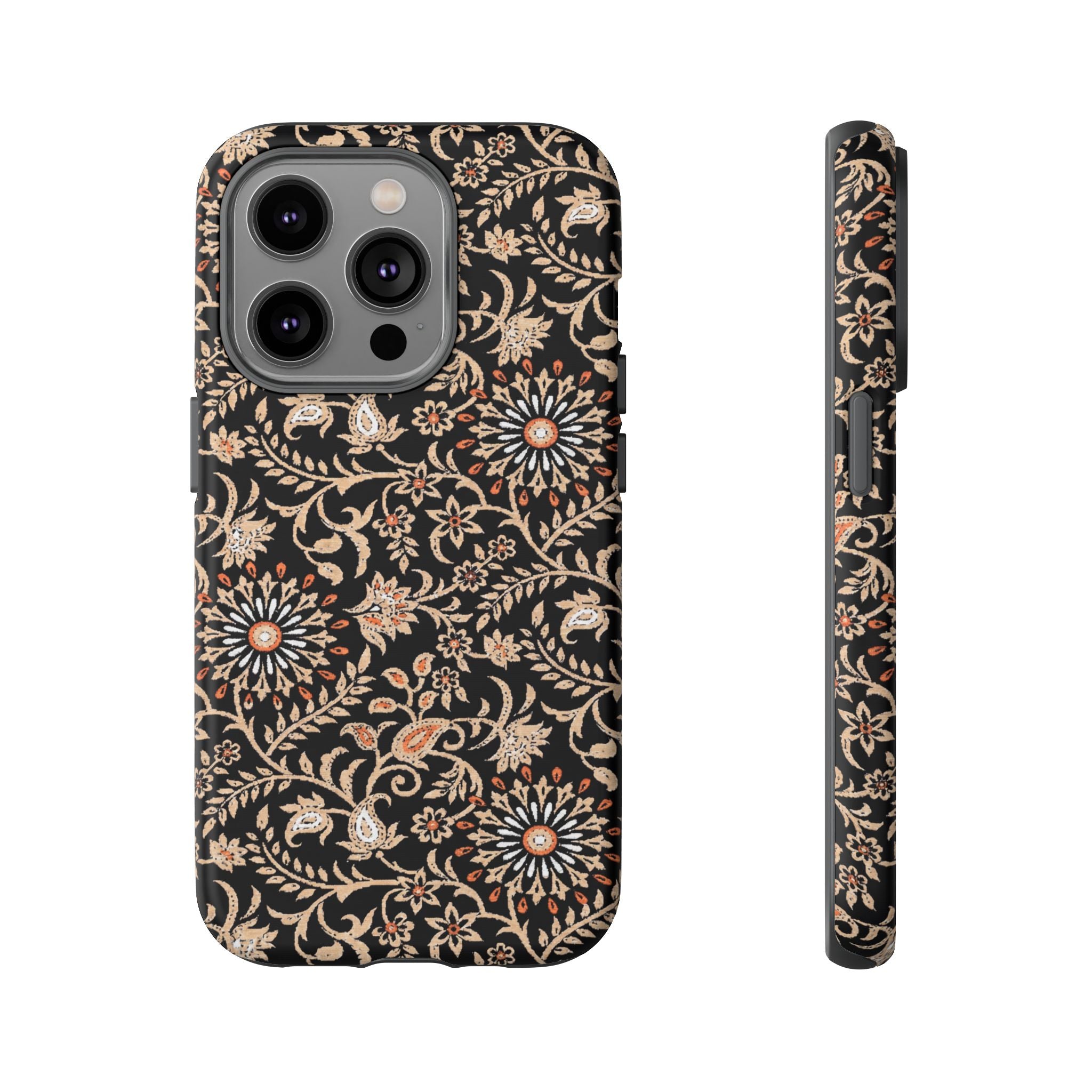 Batik Floral Black Ornate Daisies Tough iPhone Case