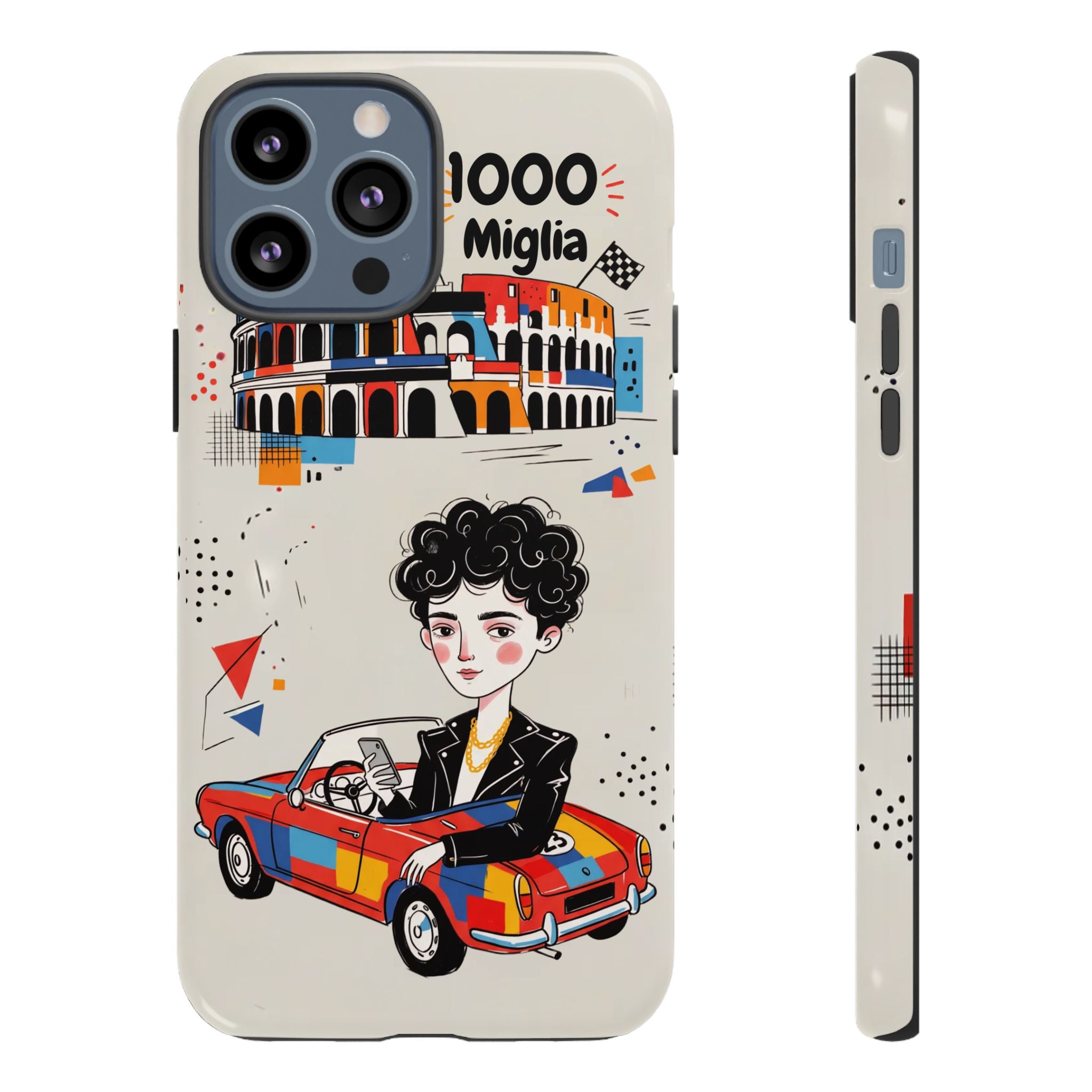 Retro Mille Miglia Car Illustration with Driver iPhone Case