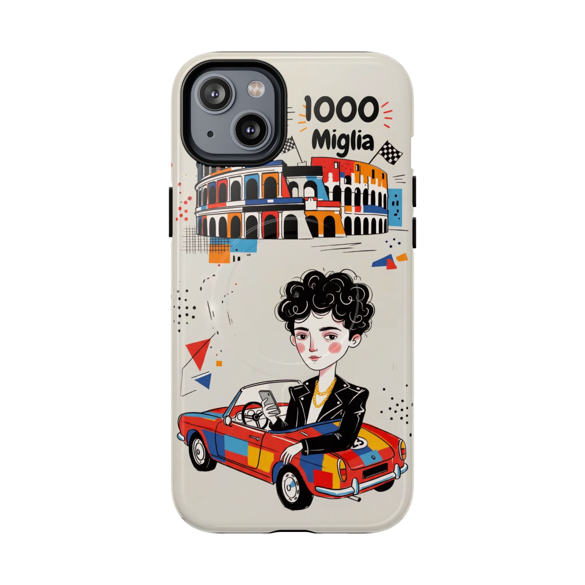 MagSafe iPhone Case | Retro Mille Miglia Car Illustration with Driver