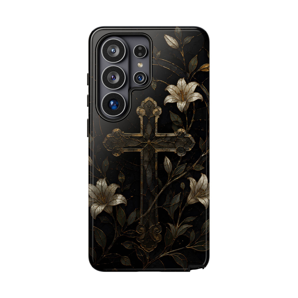 Gothic Cross Lily Samsung Galaxy Phone Case | Christian iPhone Case