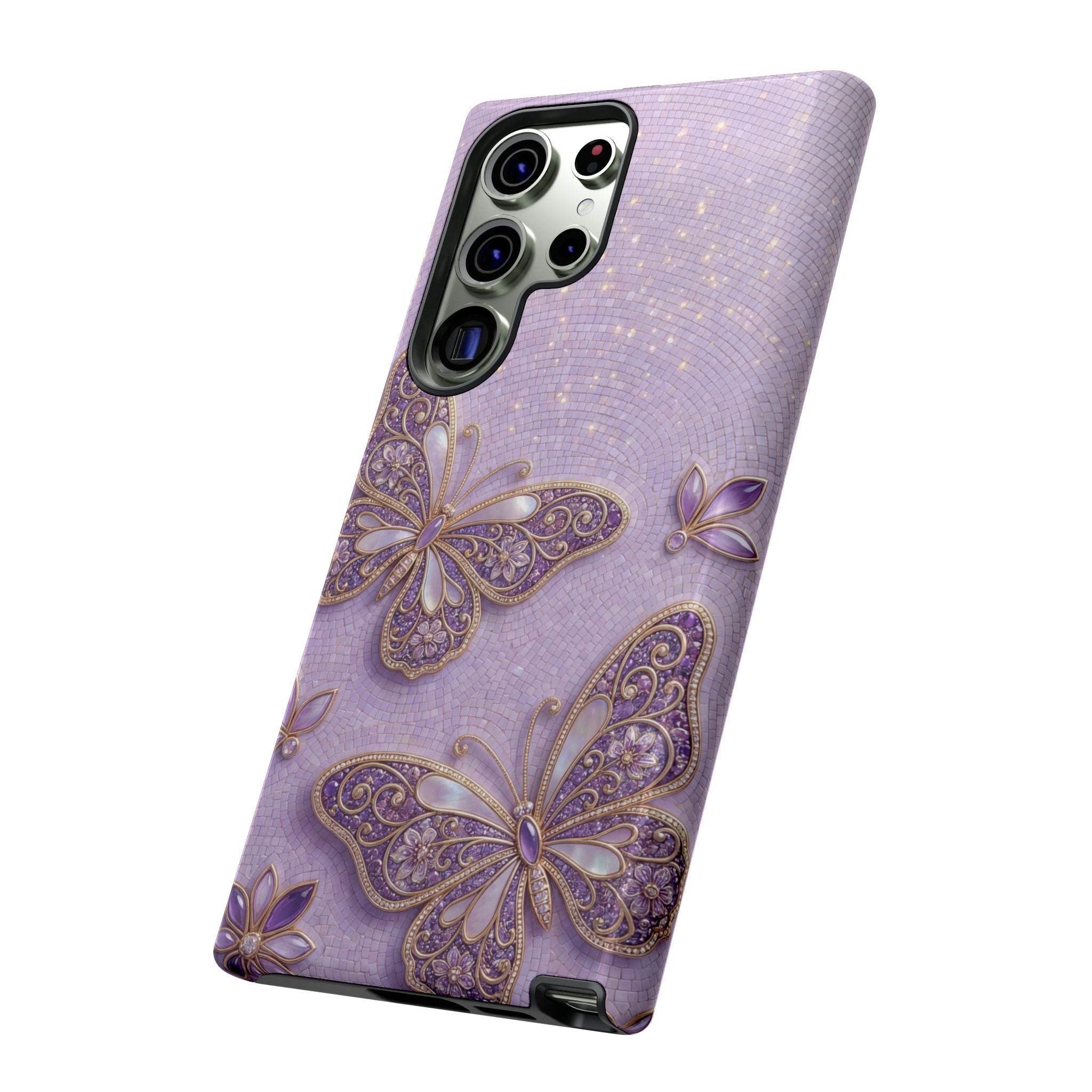 Purple Butterfly Tough Samsung Galaxy Phone Case | Sparkling Floral Protective Cover