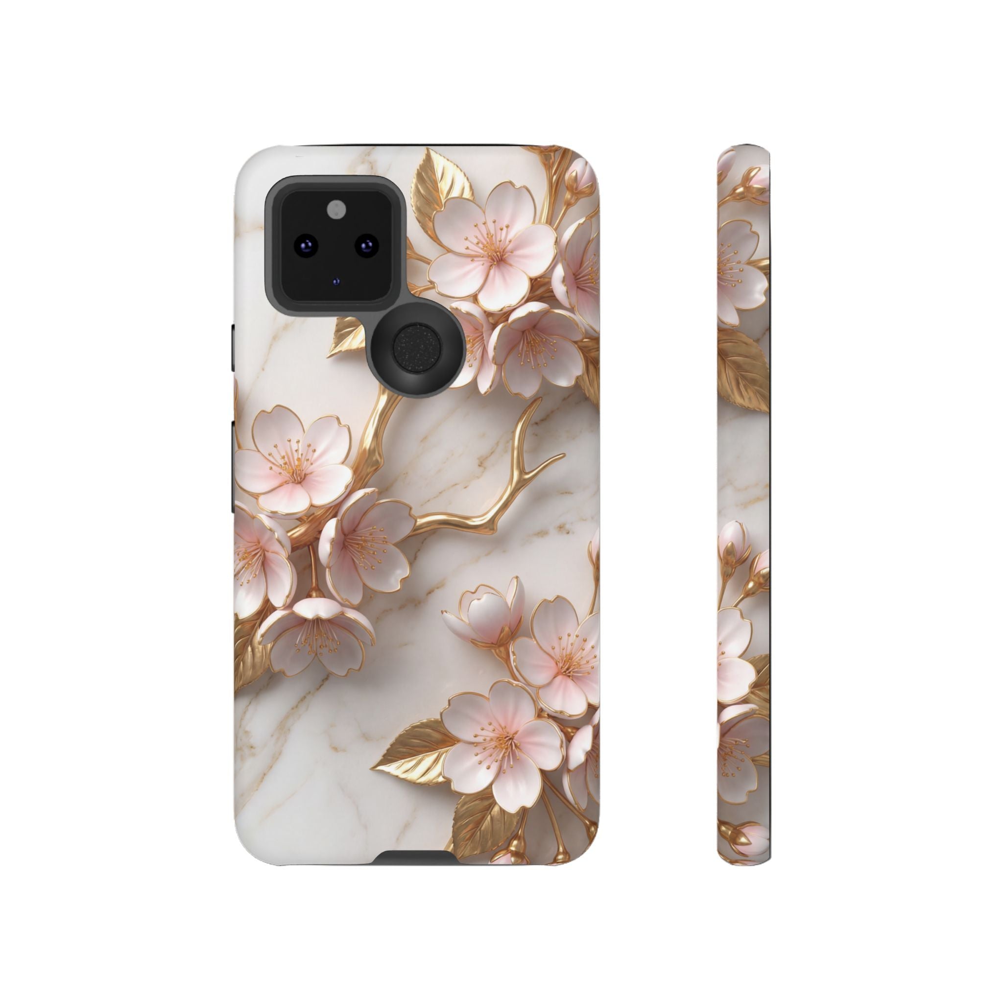 Floral Marble Google Pixel Case — Sakura Gold Cherry Blossom Tough Case