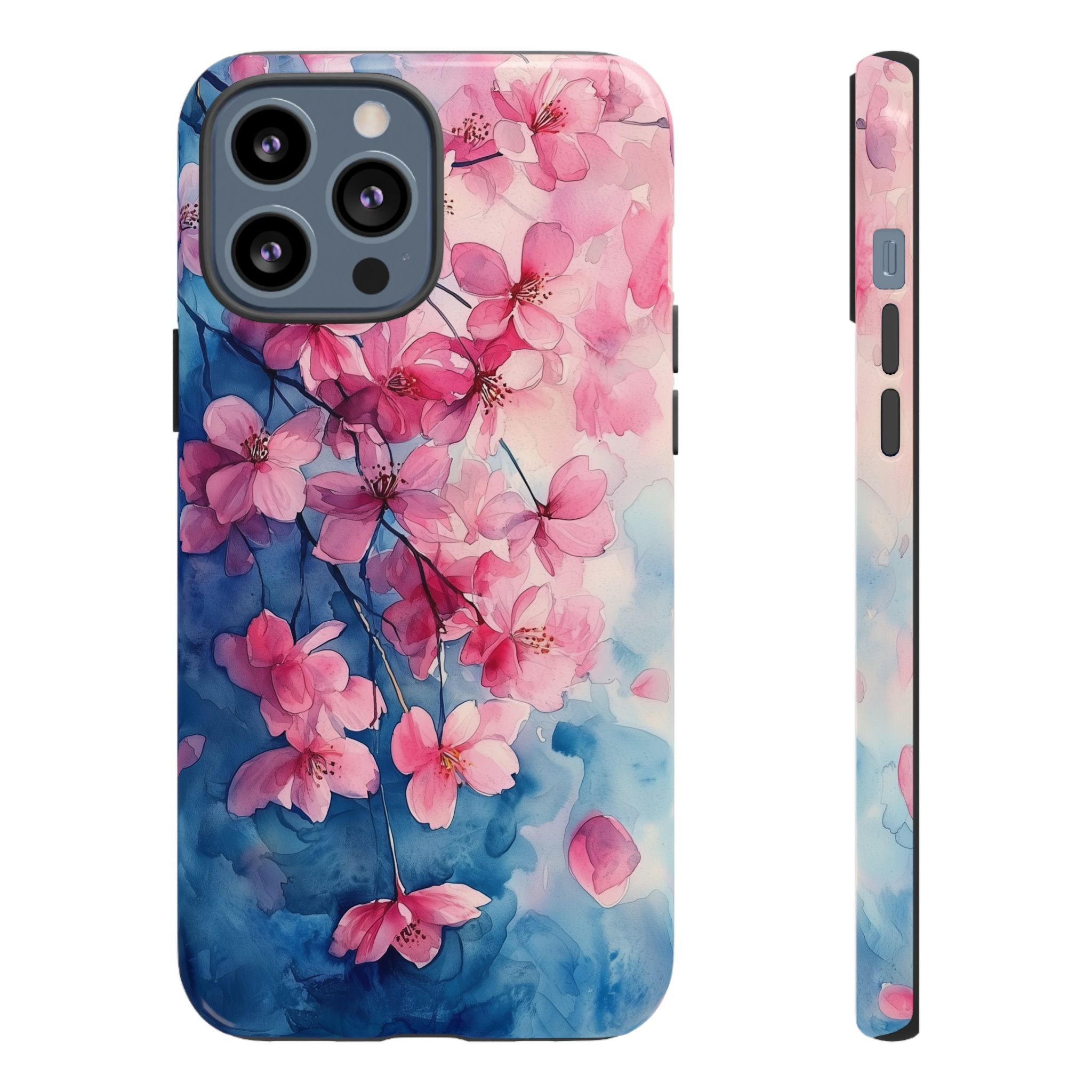 Floral Cherry Blossom iPhone Case | Pink Blue Watercolour