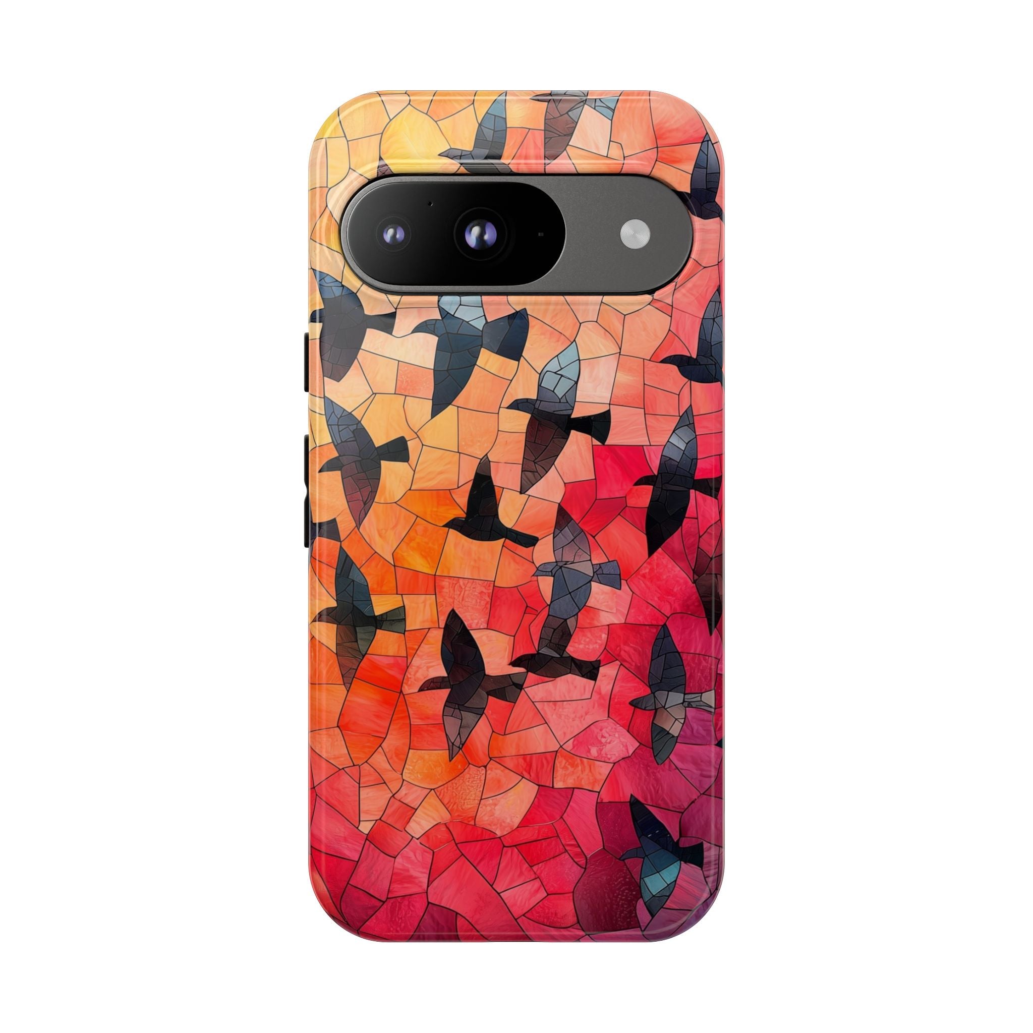 Stained Glass Mosaic Sunset Birds Google Pixel Case