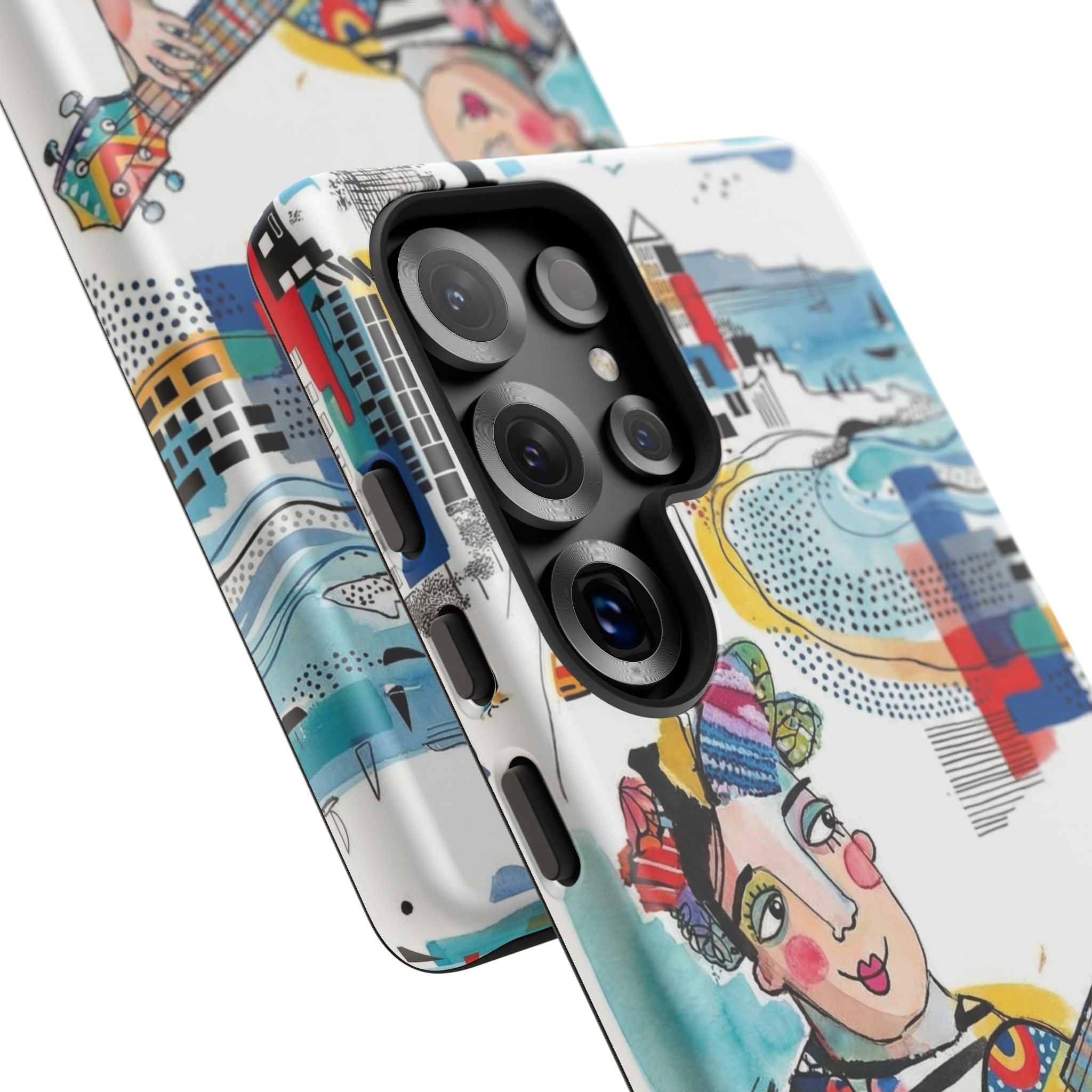 Artistic Musician Samsung Galaxy Phone Case | Colorful Guitar Cityscape Tough Case