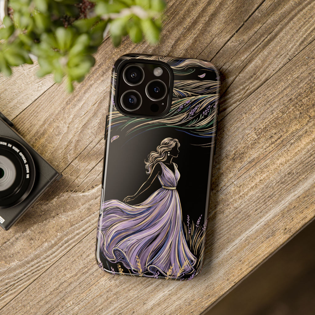 Cover per iPhone "Brezza di Lavanda" | Elegante Donna Danzante con Fiori
