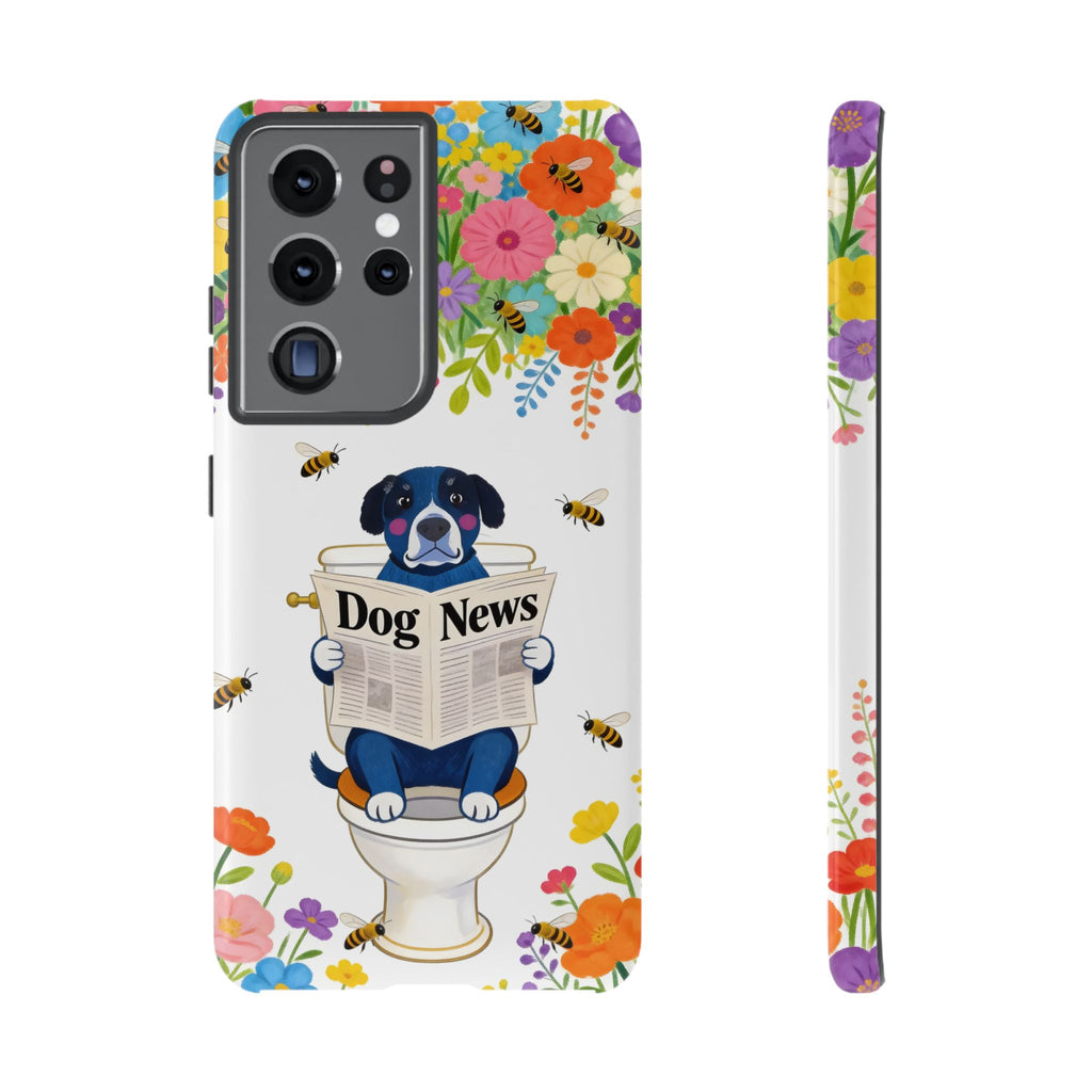 Dog News Floral Samsung Galaxy Phone Case | Cute Dog on Toilet Pattern, Spring Floral