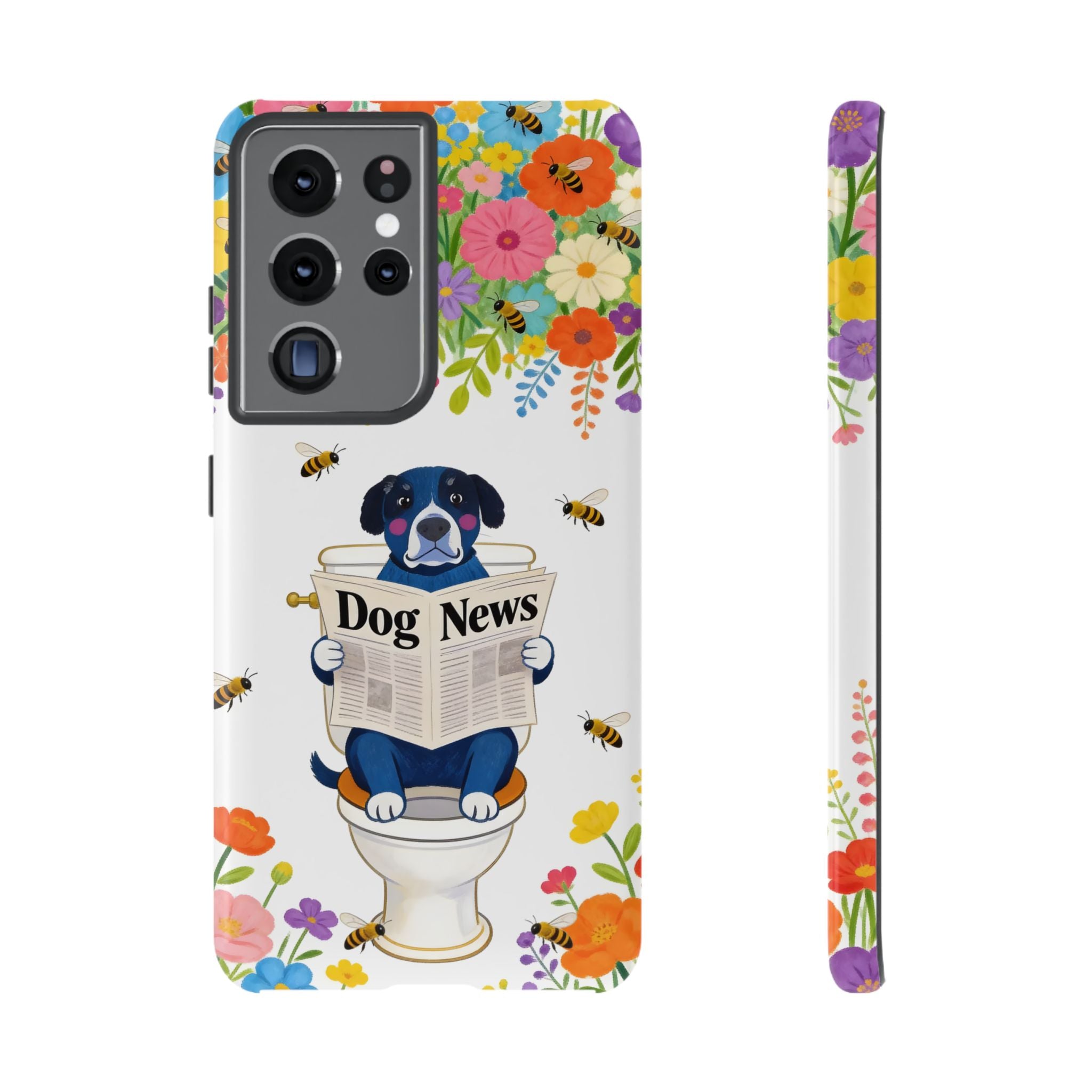 Dog News Floral Samsung Galaxy Phone Case | Cute Dog on Toilet Pattern, Spring Floral
