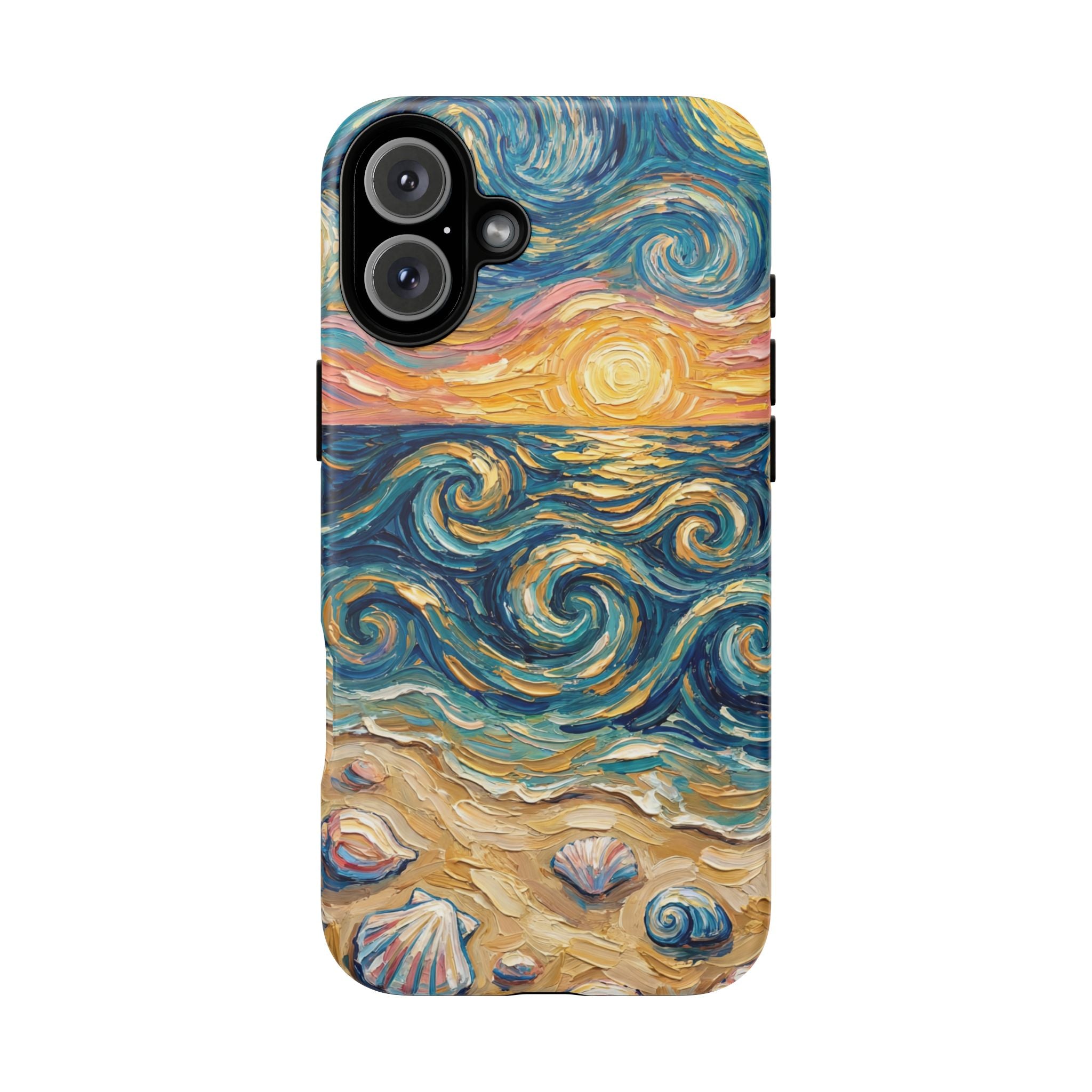 Sea Sunset iPhone Case — Van Gogh‑Style Beach Waves with Shells