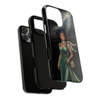 Elegant Woman in Green Dress Art Protective Tough iPhone Case