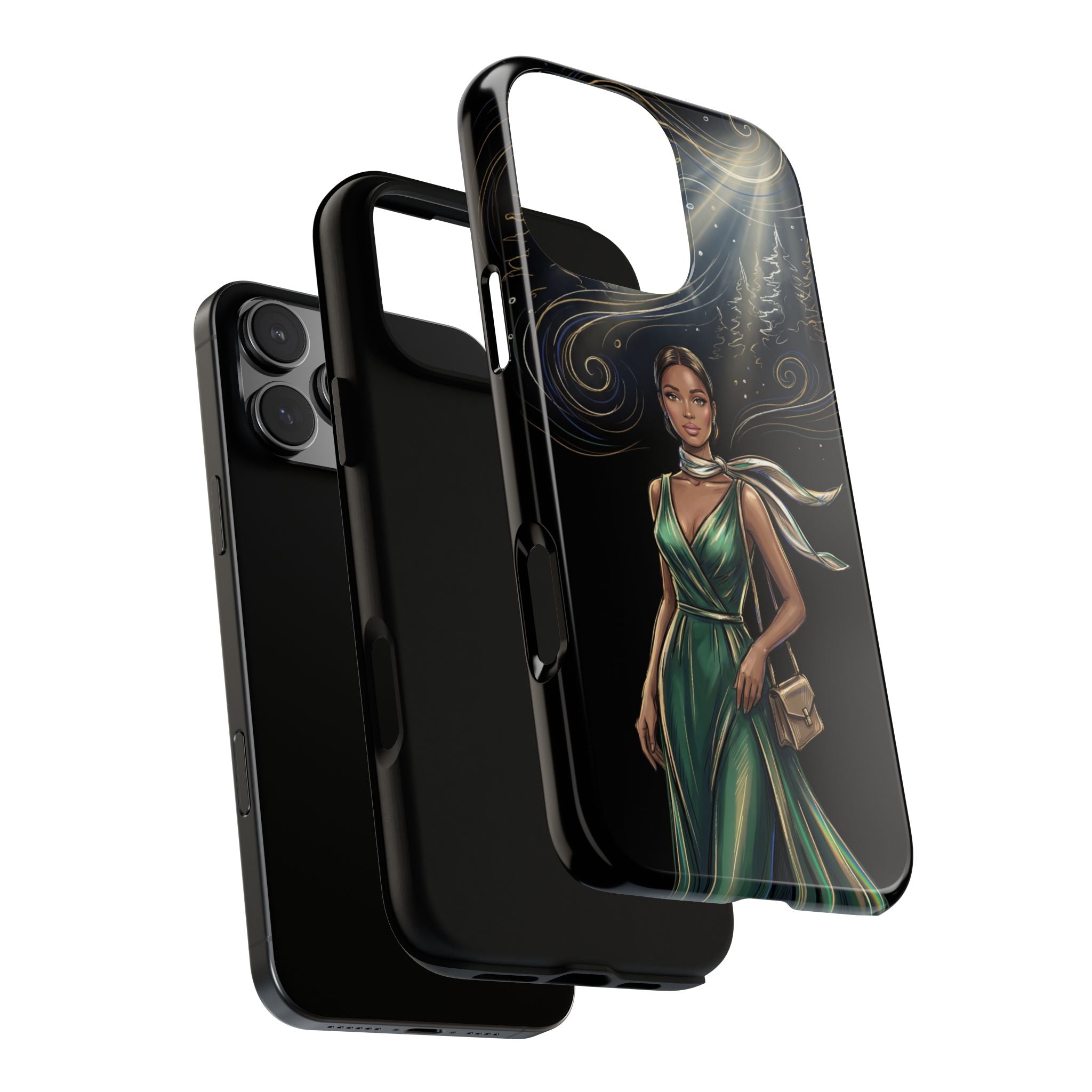 Elegant Woman in Green Dress Art Protective Tough iPhone Case