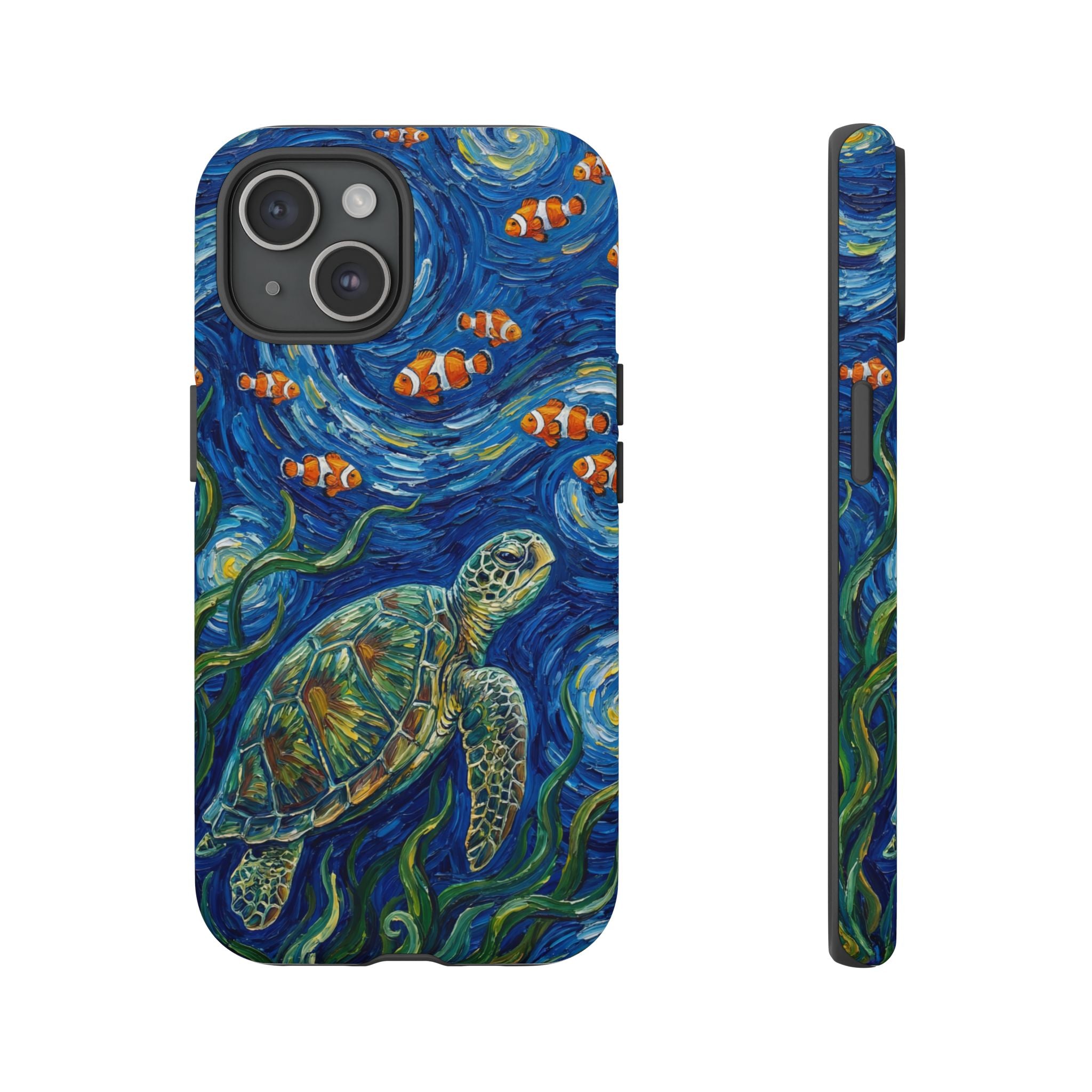 Sea Turtle & Clownfish Tough iPhone Case | Van Gogh Style Ocean Art