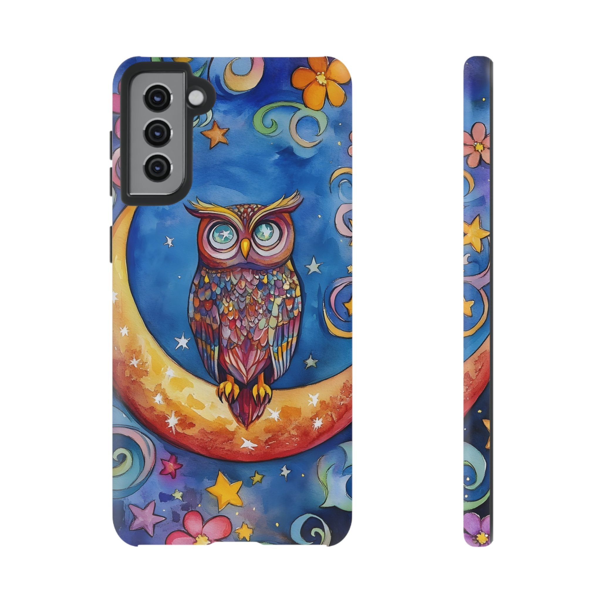 Owl on Crescent Moon Samsung Galaxy Case — Colourful Whimsical Night Sky Design