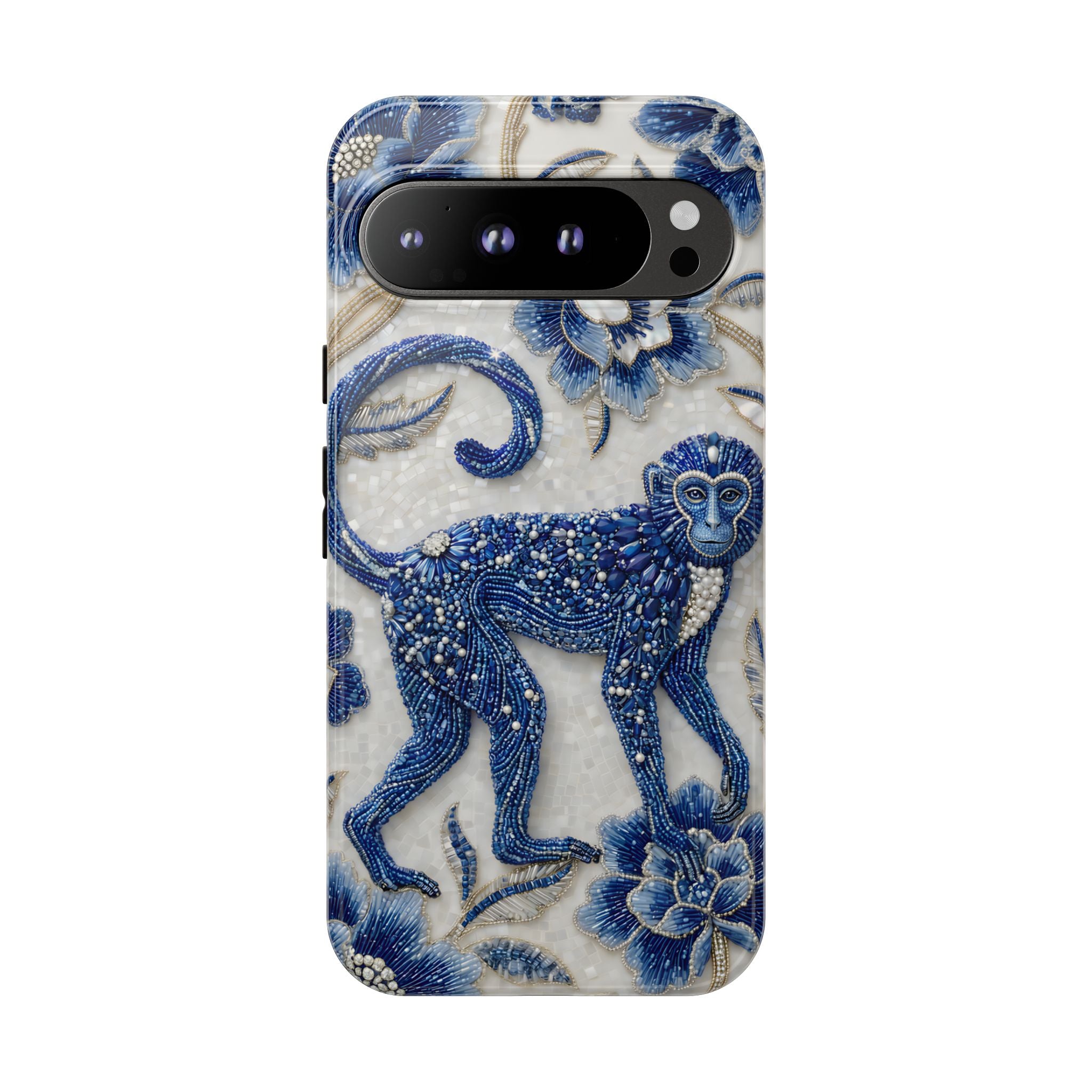 Asian Zodiac Monkey Google Pixel Phone Case | Blue & White Porcelain Art Protective Case | Year of the Monkey Gift