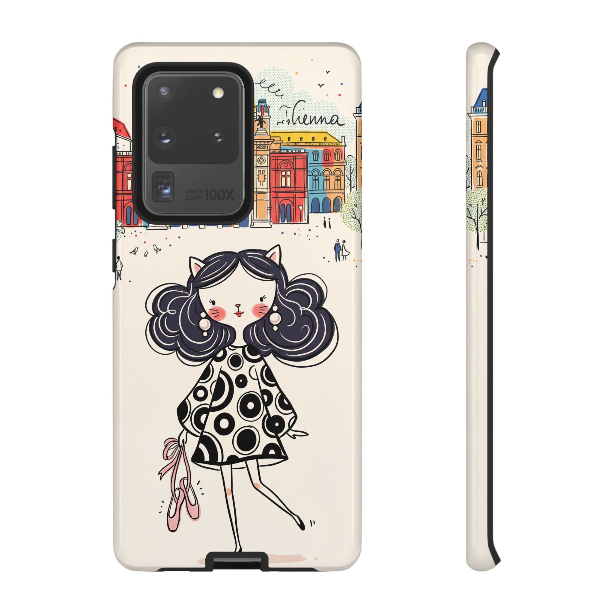 Cute Parisian Cat Girl Samsung galaxy Phone Case | Ballet Slippers Illustration Tough Case
