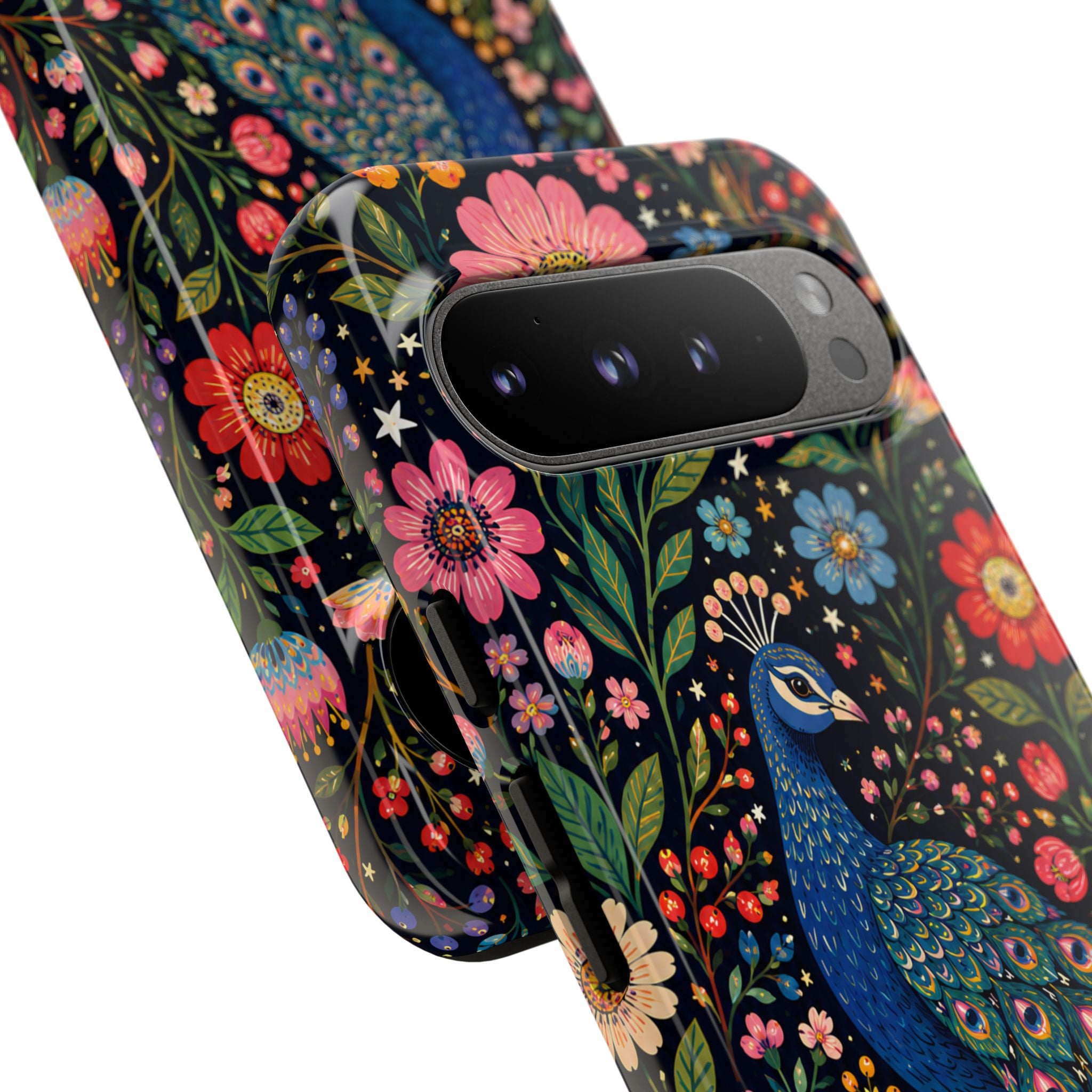 Peacock Floral Tough Google Pixel Phone Case | Protective Phone Case with Colorful Garden Design