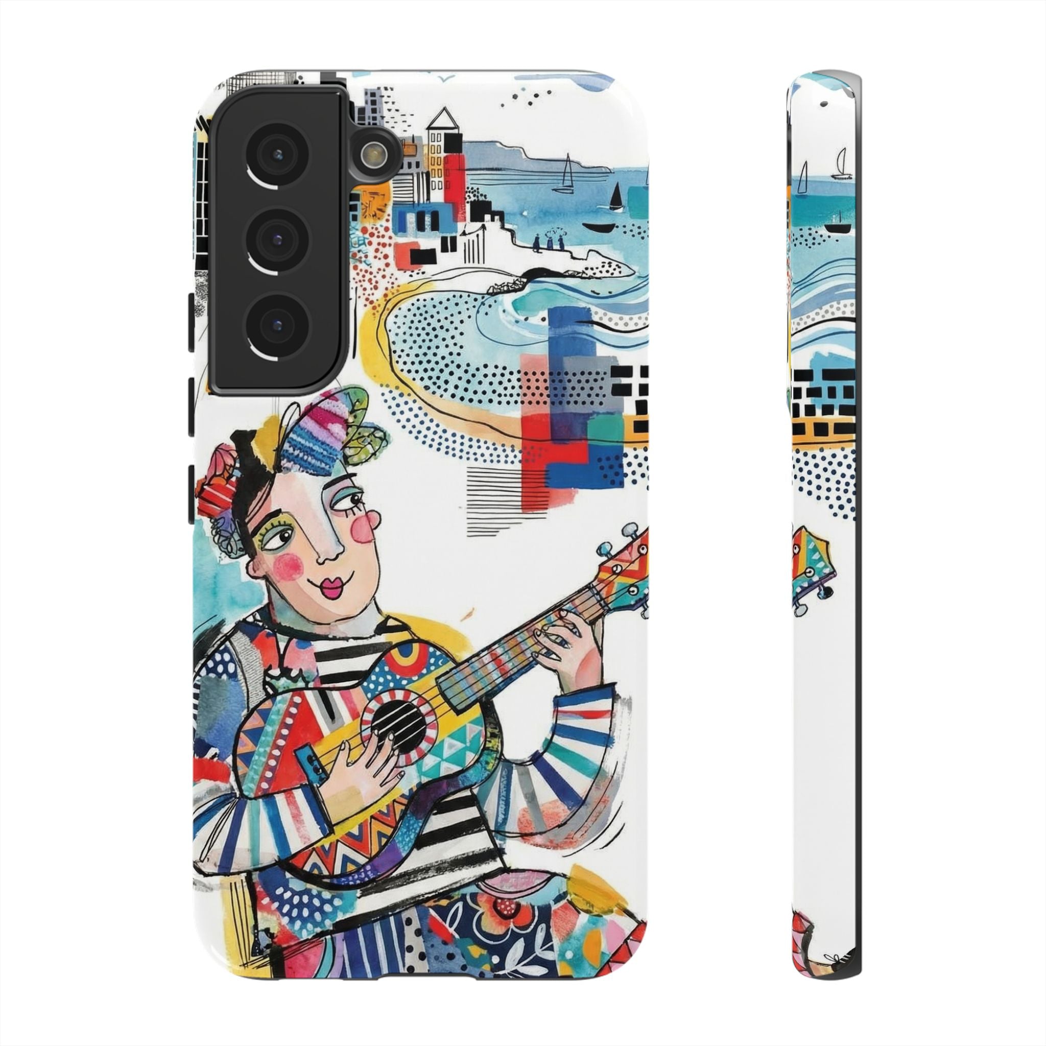 Artistic Musician Samsung Galaxy Phone Case | Colorful Guitar Cityscape Tough Case