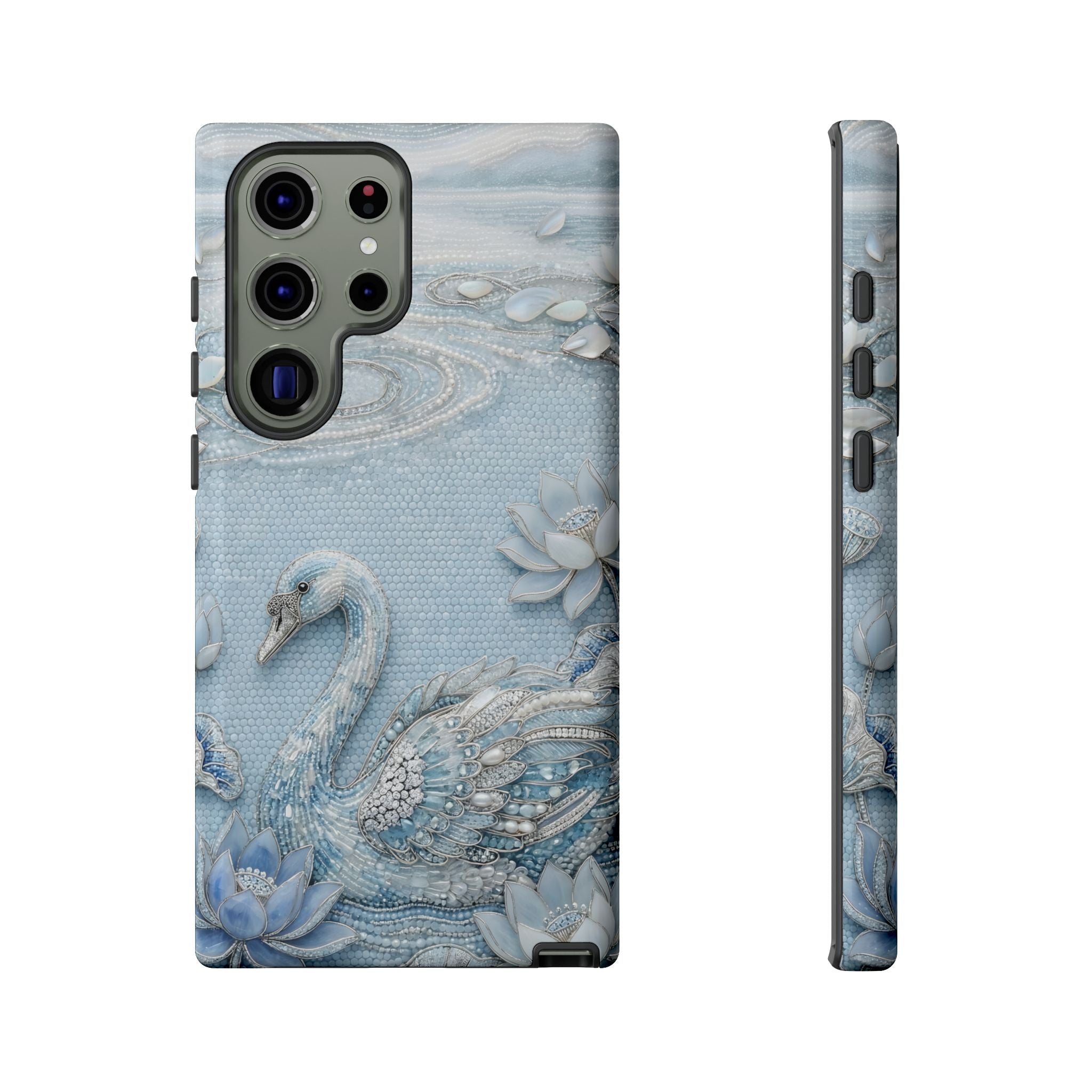 Swan Lake Floral Samsung Galaxy Phone Case | Sparkling Blue Swan Protective Case