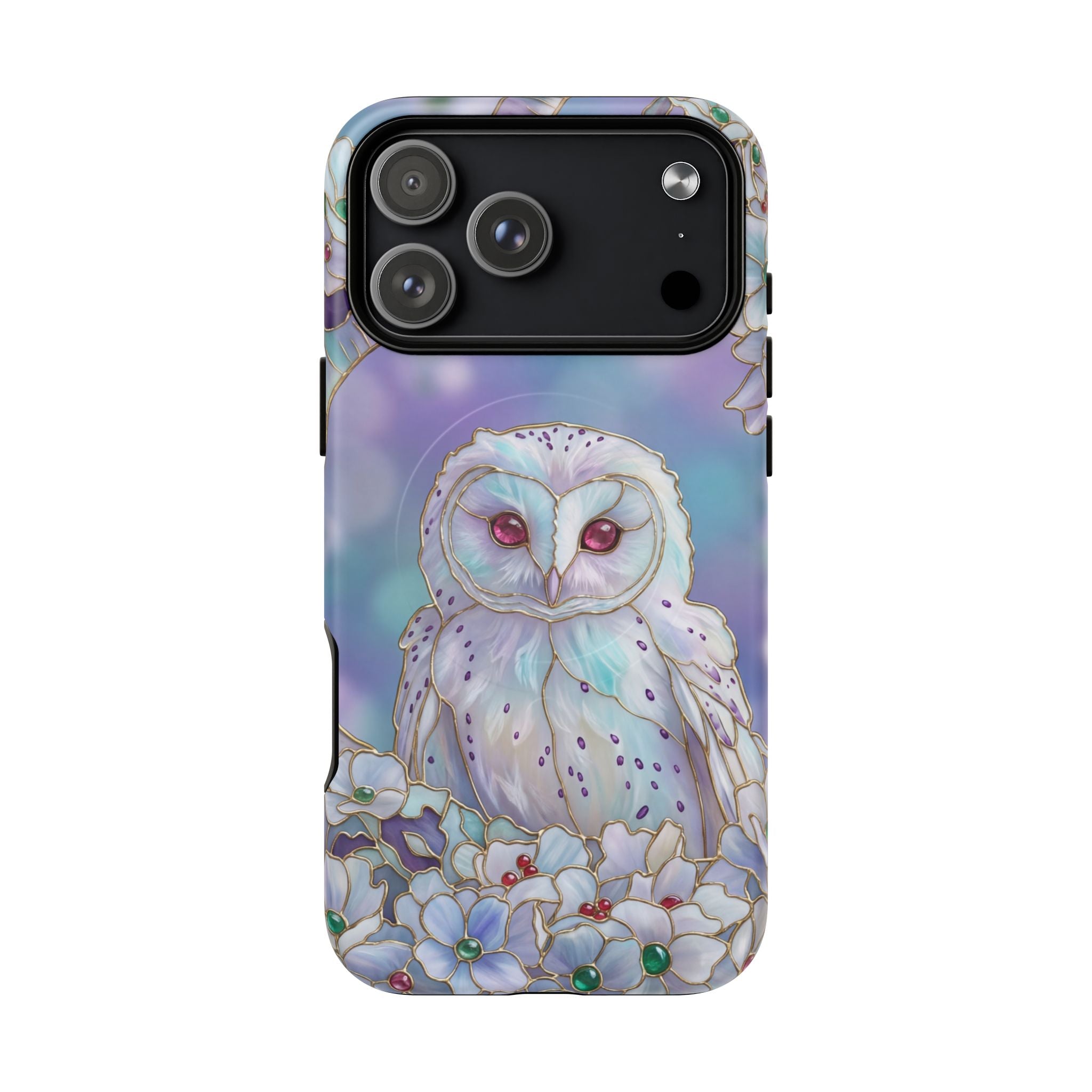 Custodia MagSafe per iPhone resistente con motivo floreale a gufo | Custodia protettiva con motivo mistico a gufo pastello