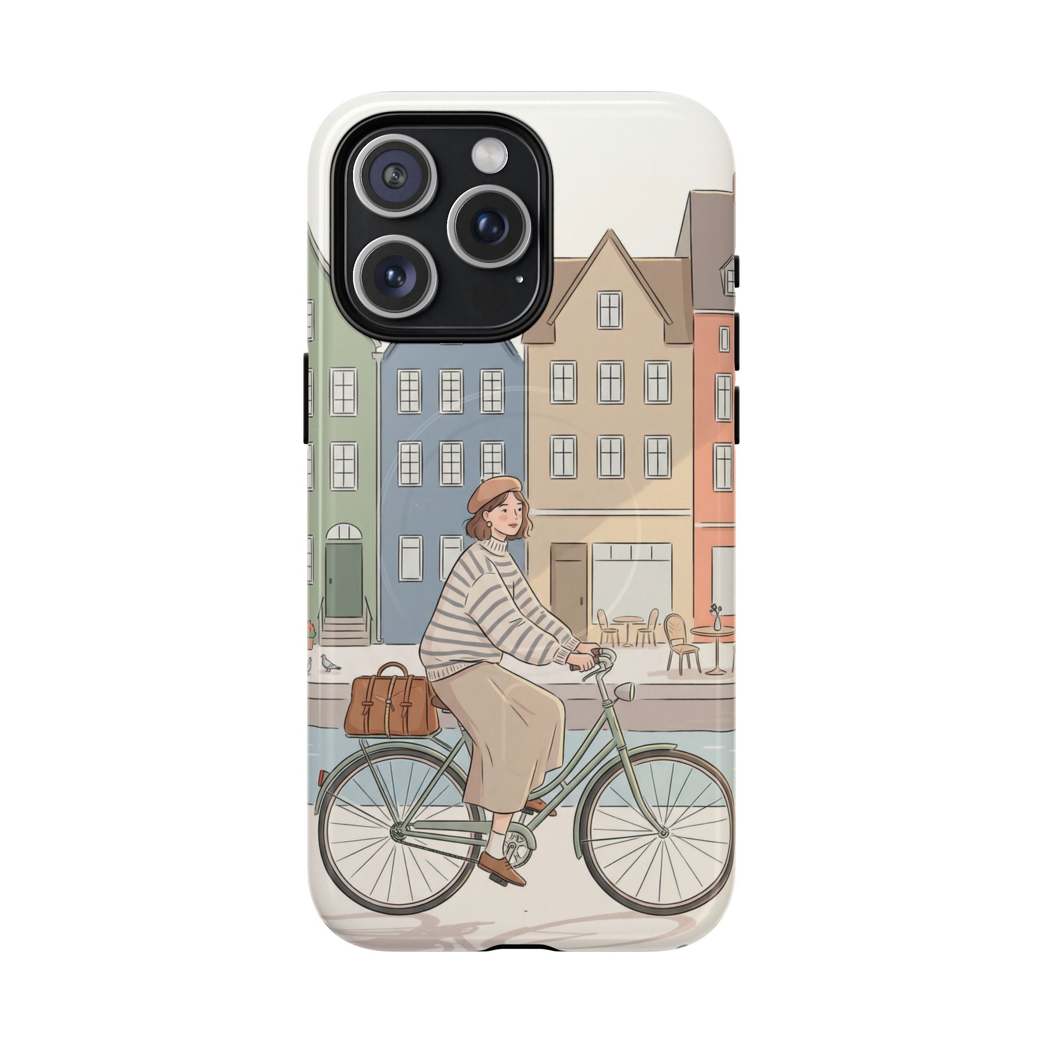 City Bike MagSafe iPhone Case | Cozy European Street Illustration Tough Cases