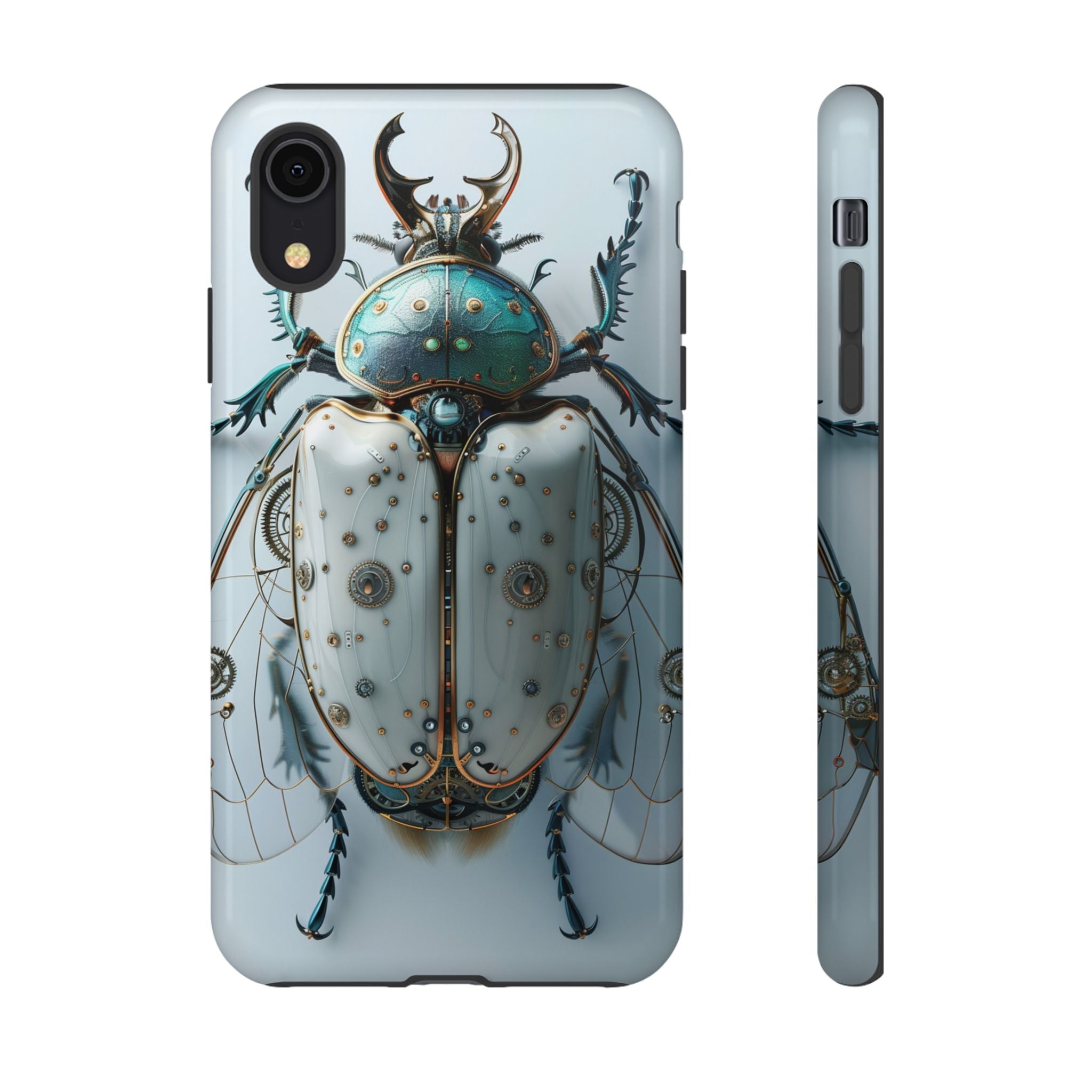 Steampunk White Beetle Protective Tough iPhone Case