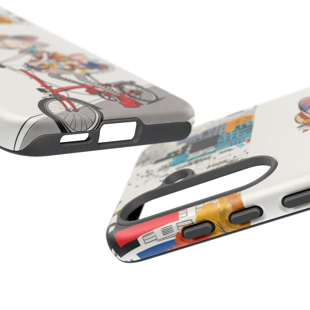 Whimsical Girl on Brompton Bicycle Urban Illustration Samsung Galaxy Phone Case