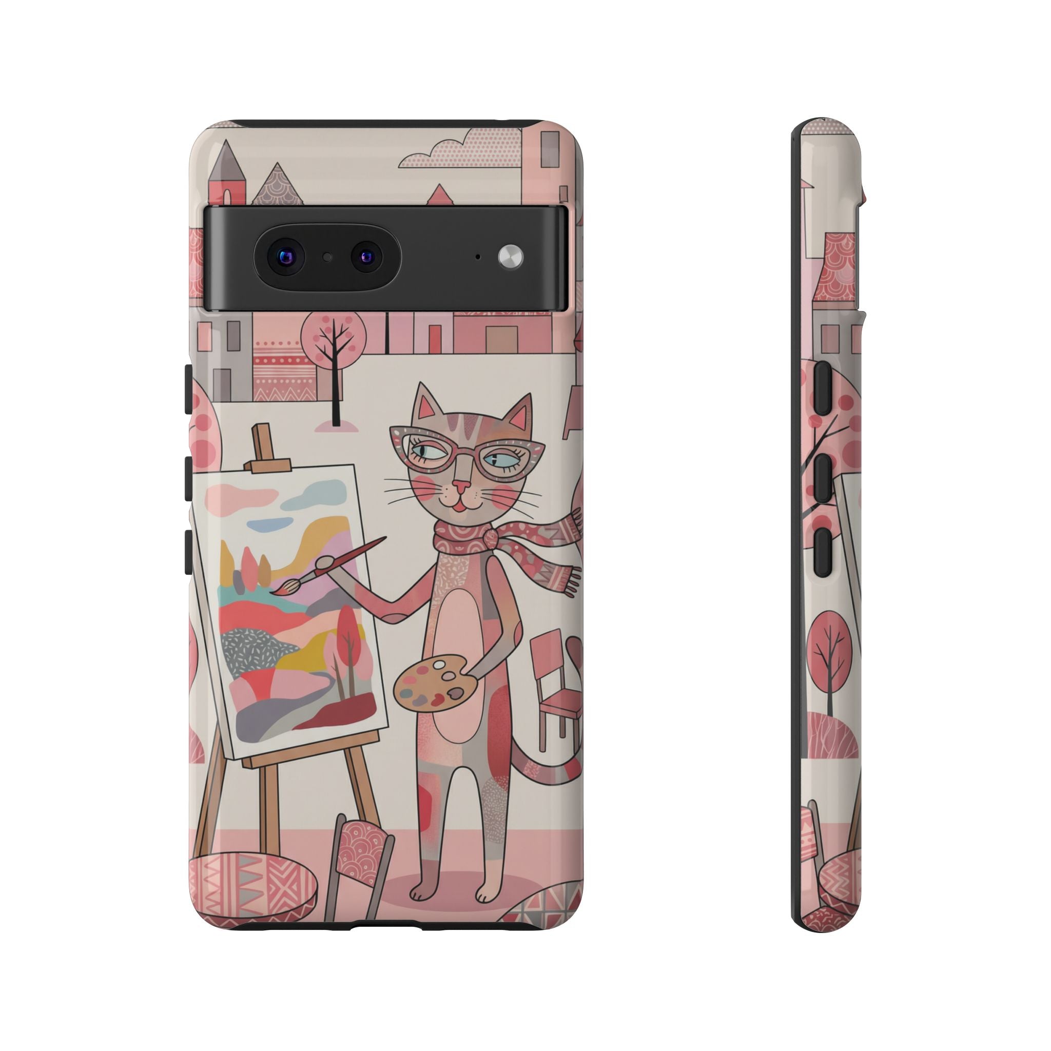 Artistic Cat Google Pixel Phone Case | Painter Kitty Illustration Tough Case