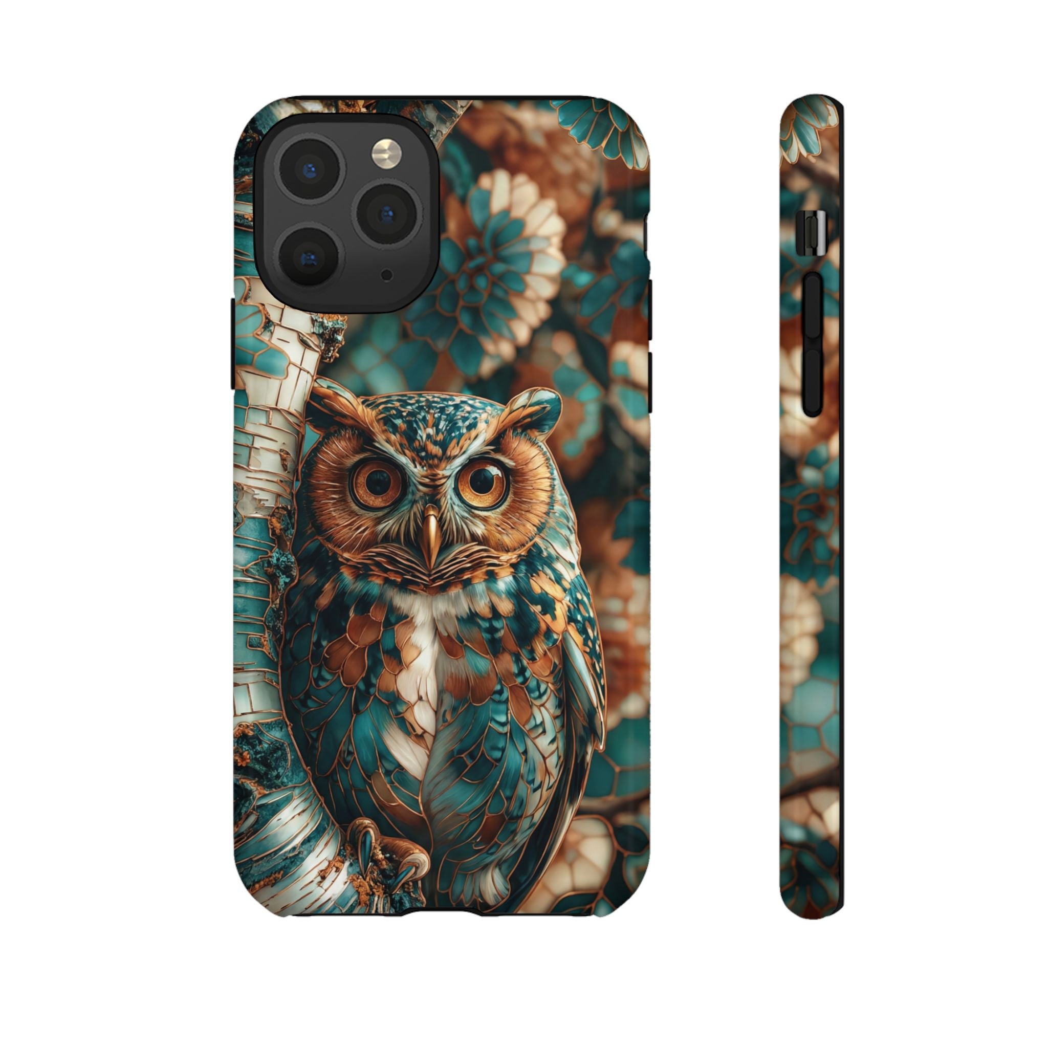 Owl Forest Tough iPhone Case | Teal & Brown Rustic Wildlife Protective Cover