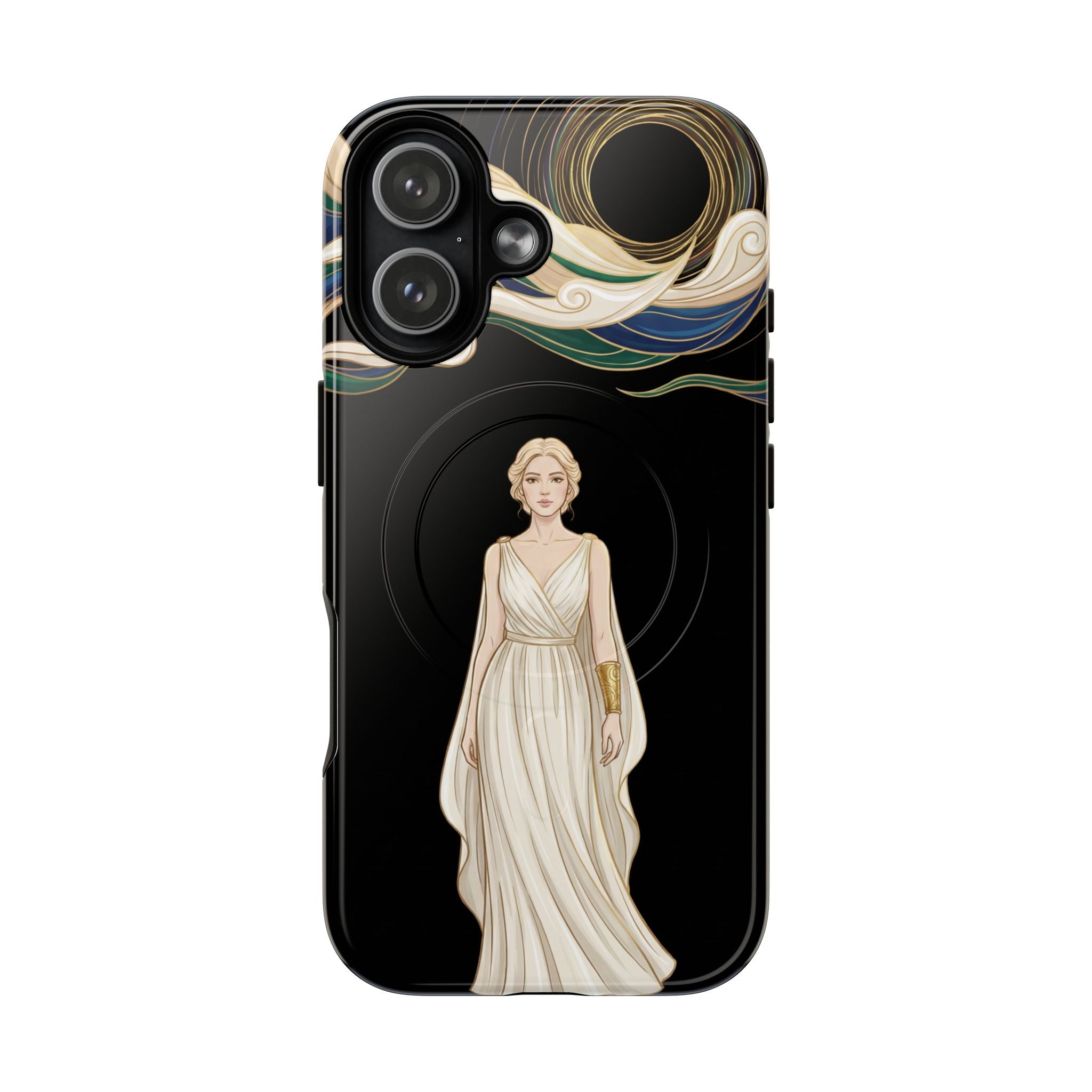 Art Nouveau Goddess MagSafe iPhone Case | Elegant Woman Illustration on Black