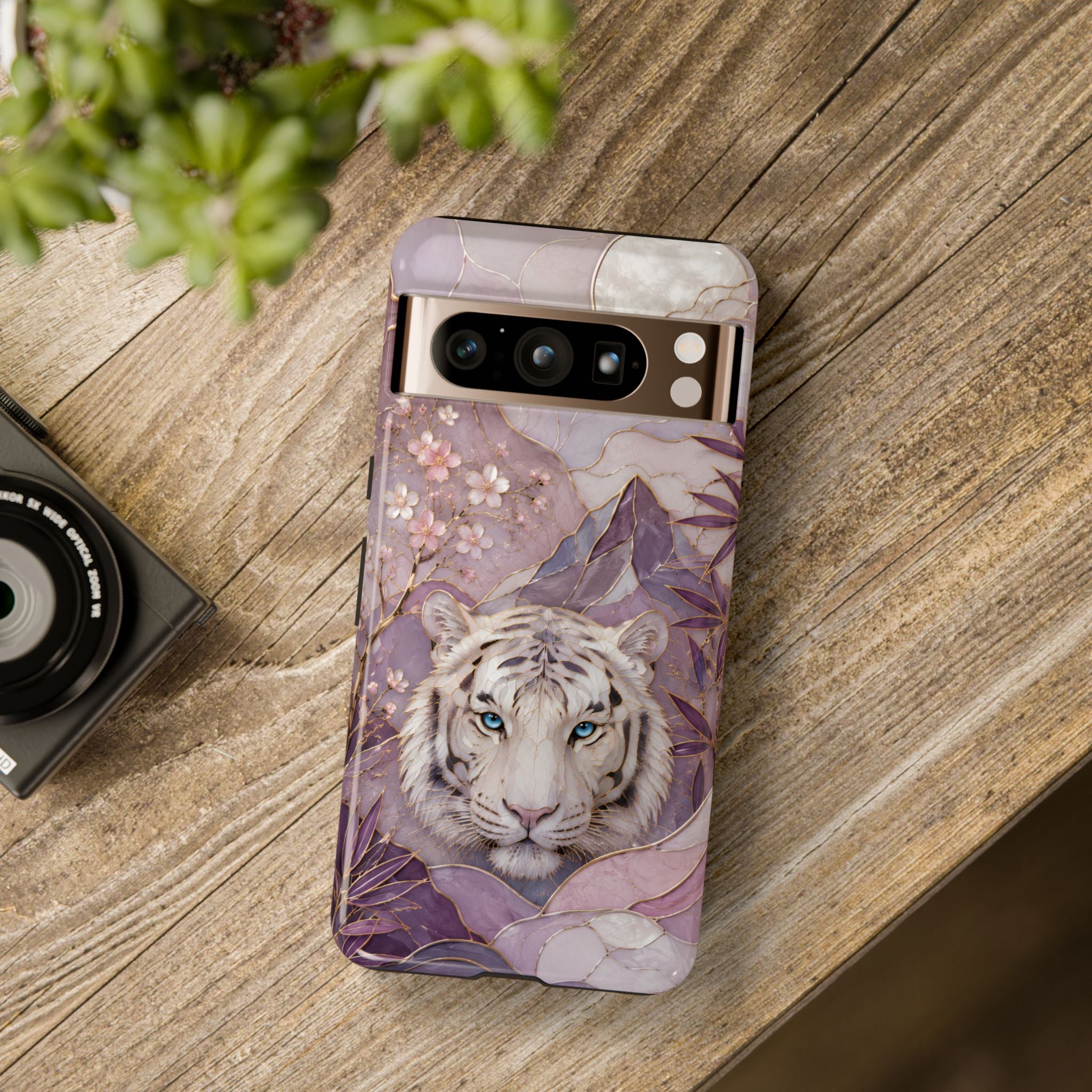 White Tiger Google Pixel Phone Case | Cherry Blossom Art Cover