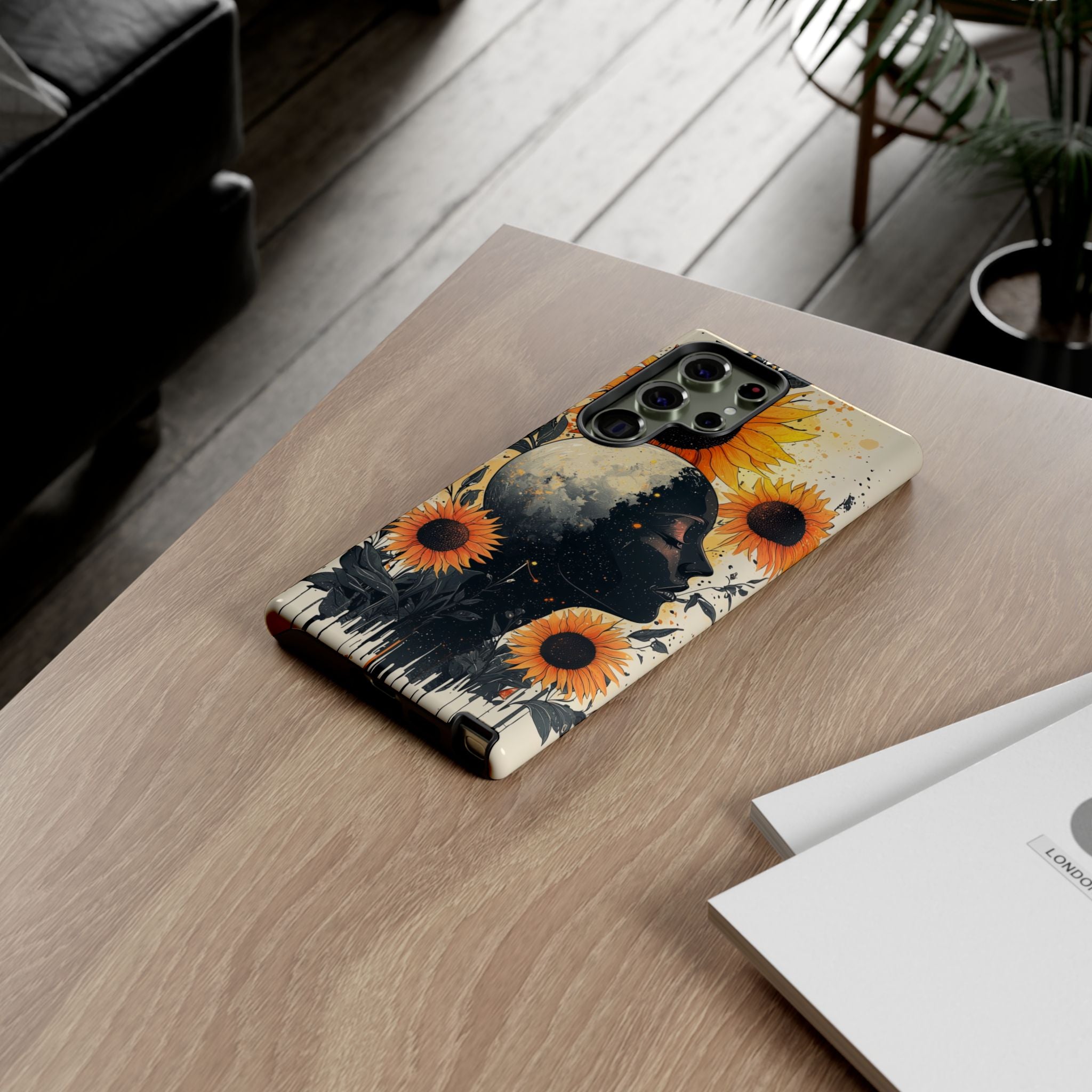 Sunflower Moon Art Samsung Galaxy Case | Floral Celestial