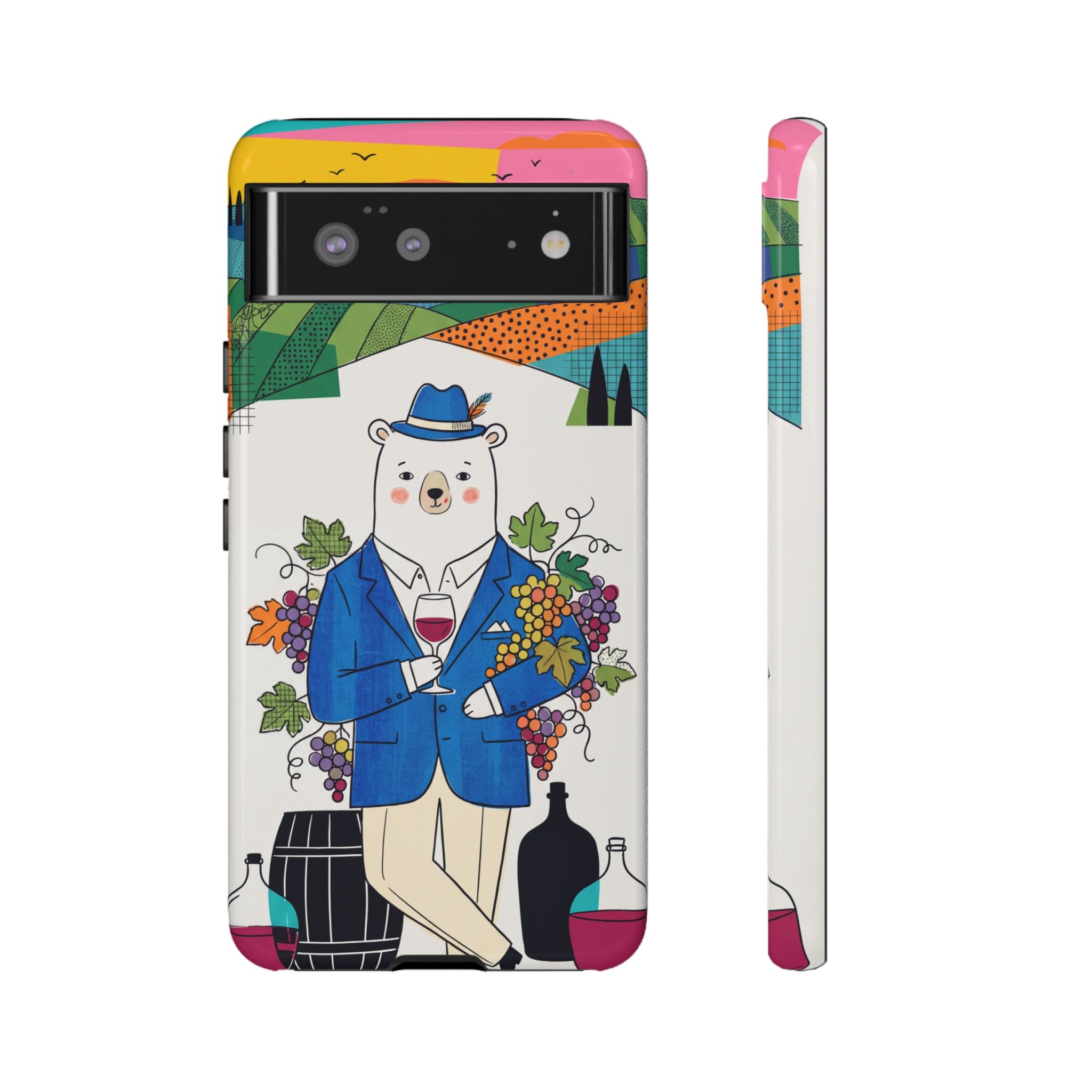 Dapper Polar Bear Wine Lover Illustrated Protective Google Pixel Phone Case