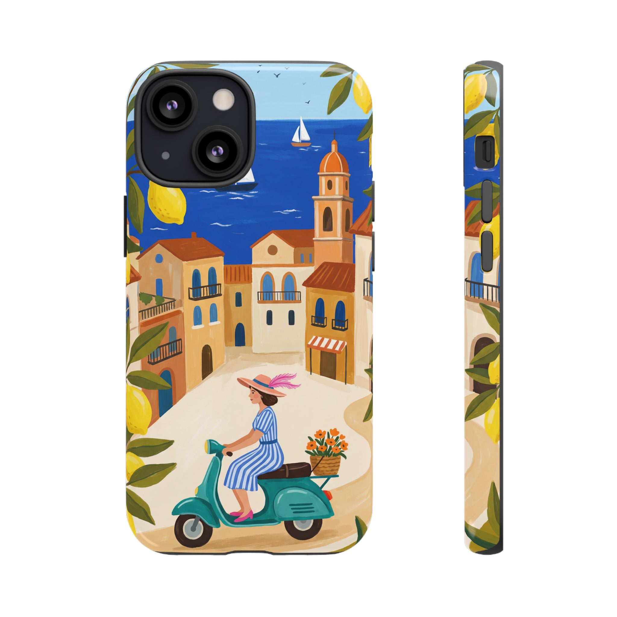 Mediterranean Scooter iPhone Case | Coastal Lemon Grove Design