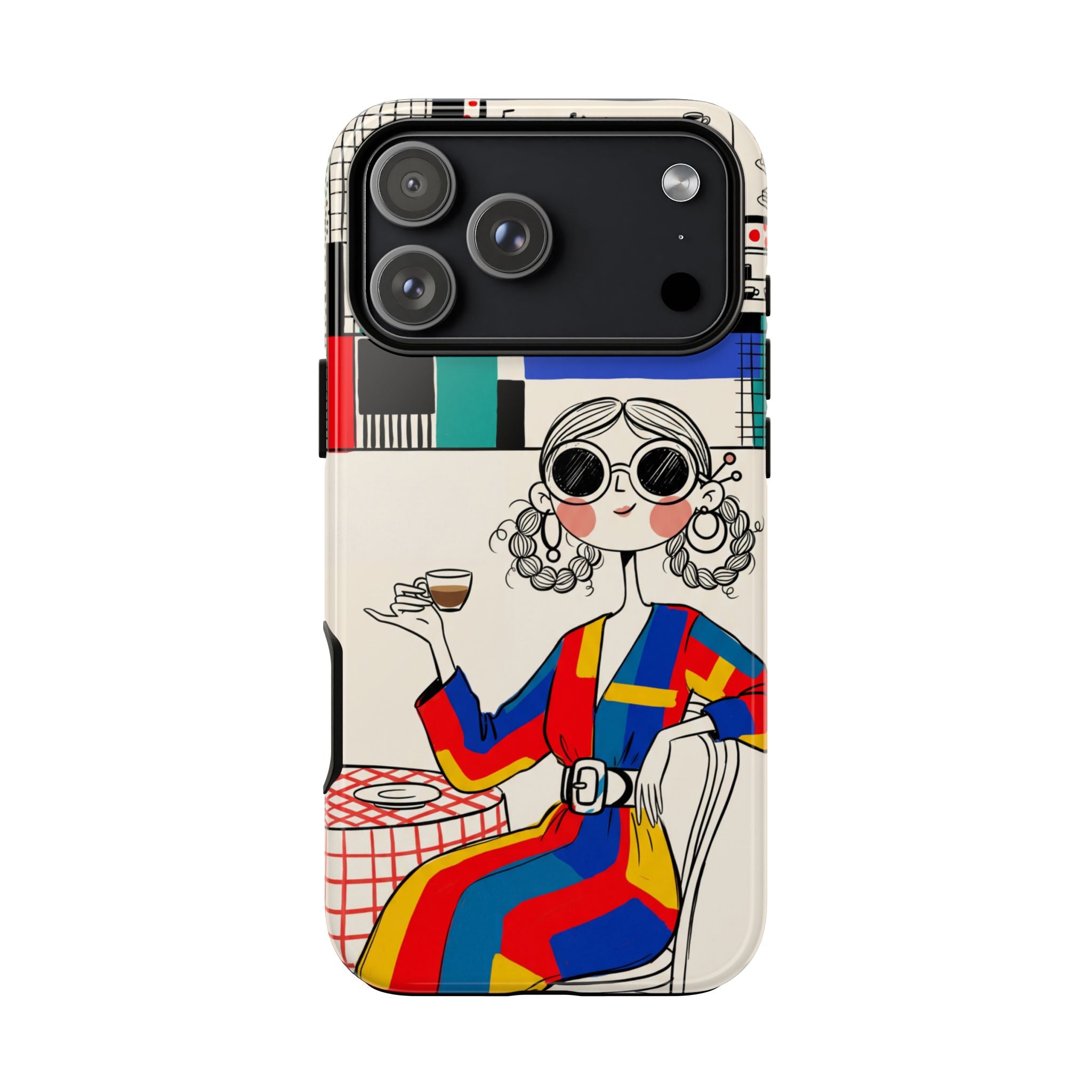 Retro Cafe iPhone Case | Colourful Chic Woman Illustration