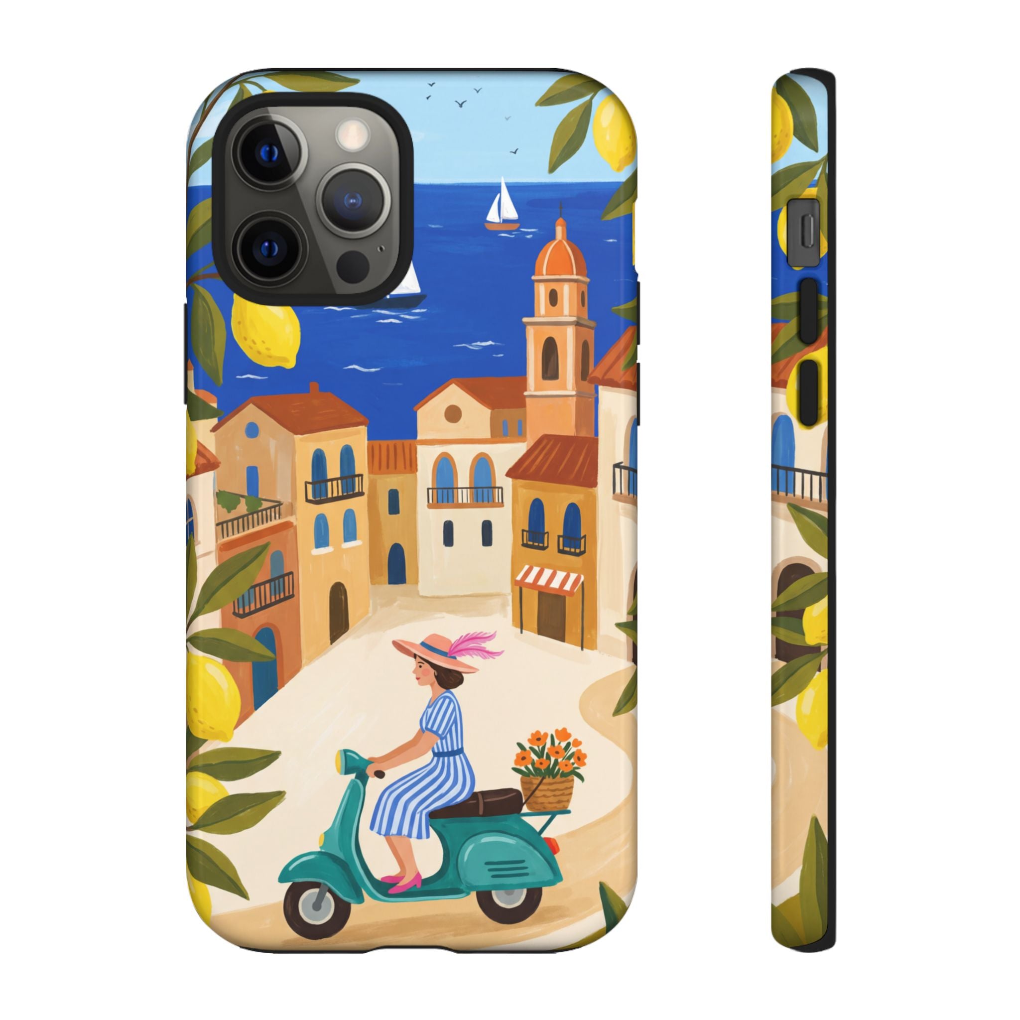 Mediterranean Scooter iPhone Case | Coastal Lemon Grove Design