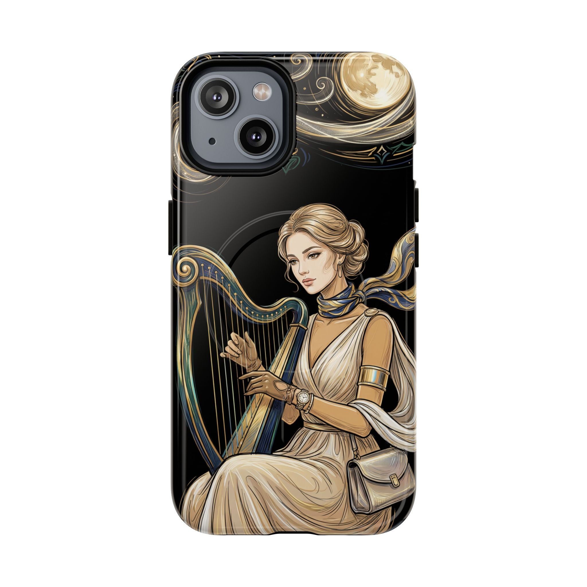 Moonlit Harp MagSafe iPhone Case | Vintage Goddess Musician Art