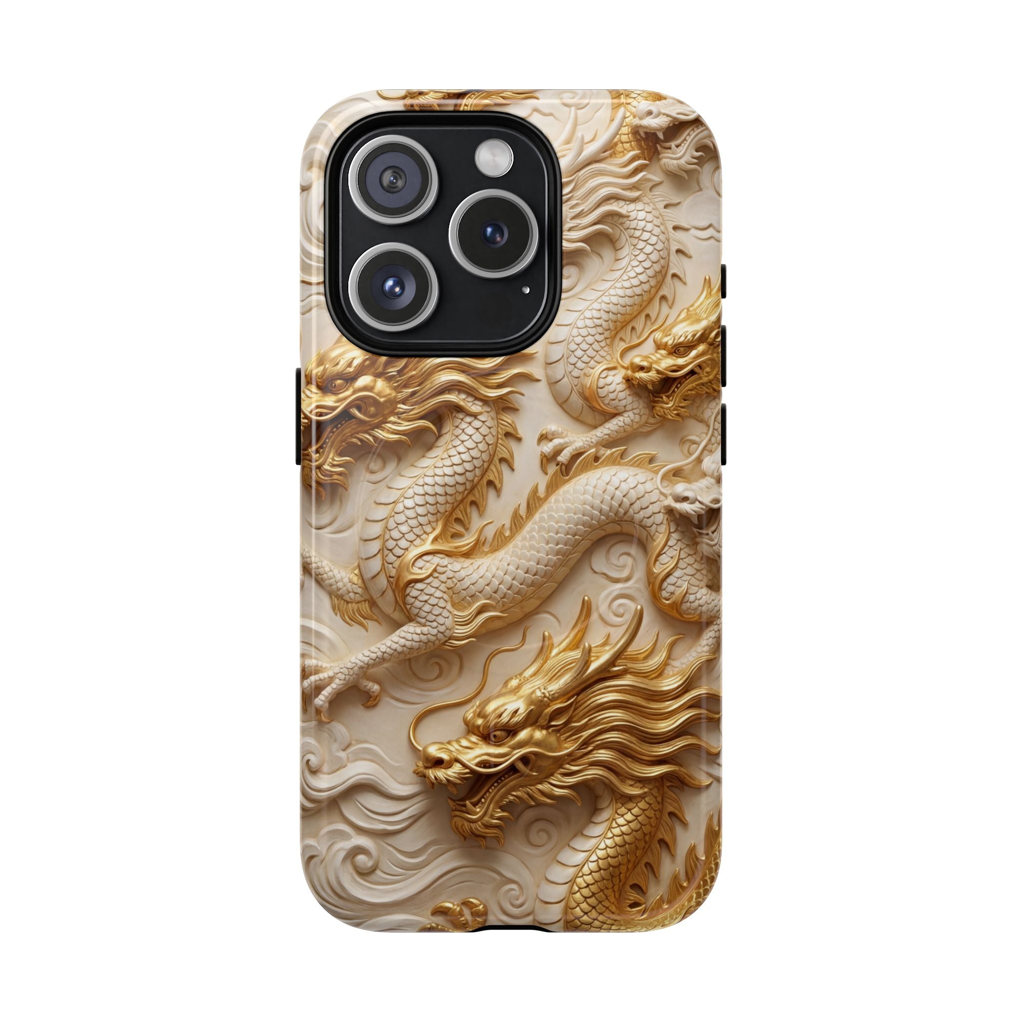 Dragon Relief Tough MagSafe Phone Case — Gold Carved Dragon Design