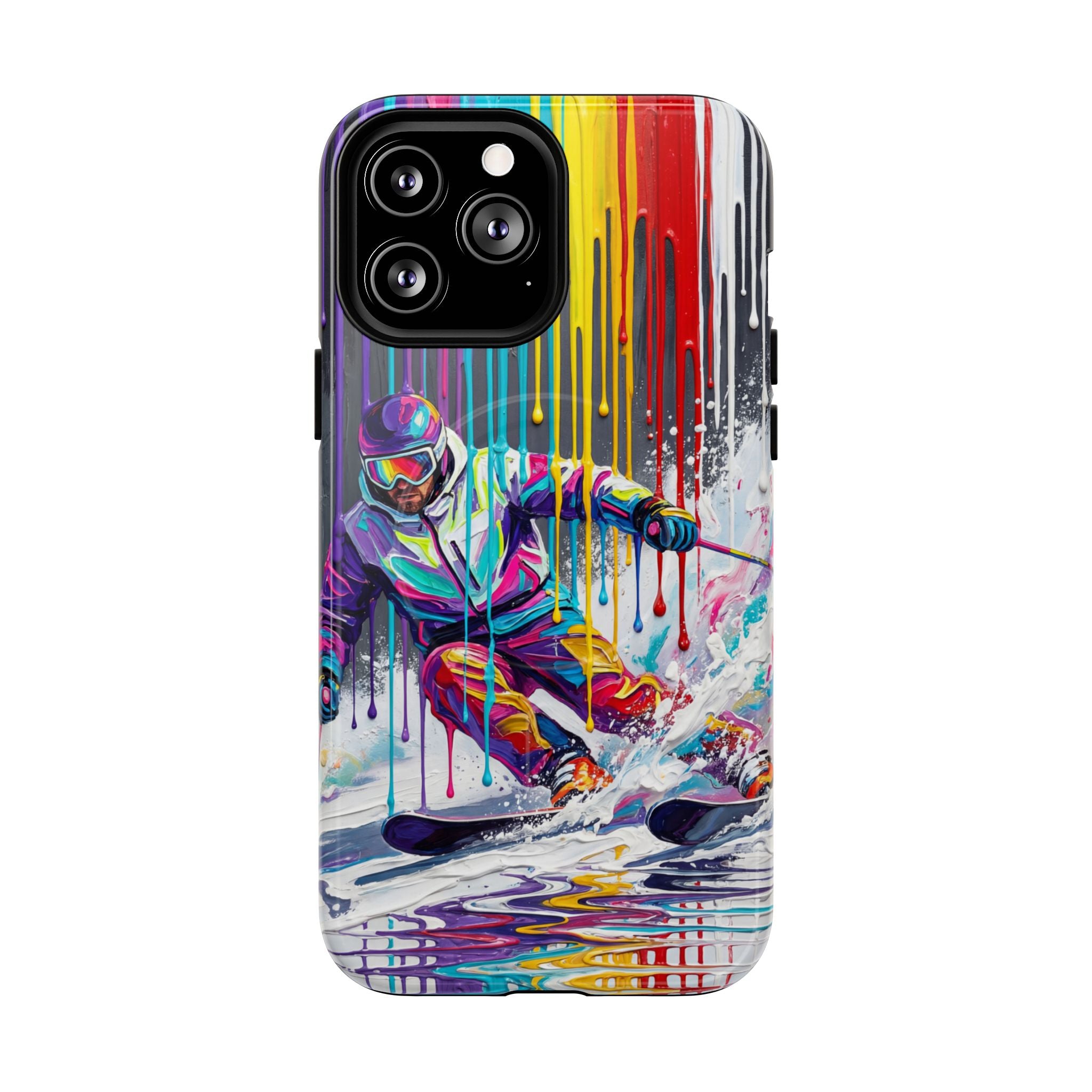 Colourful Skiing Drip Art Tough MagSafe iPhone Case