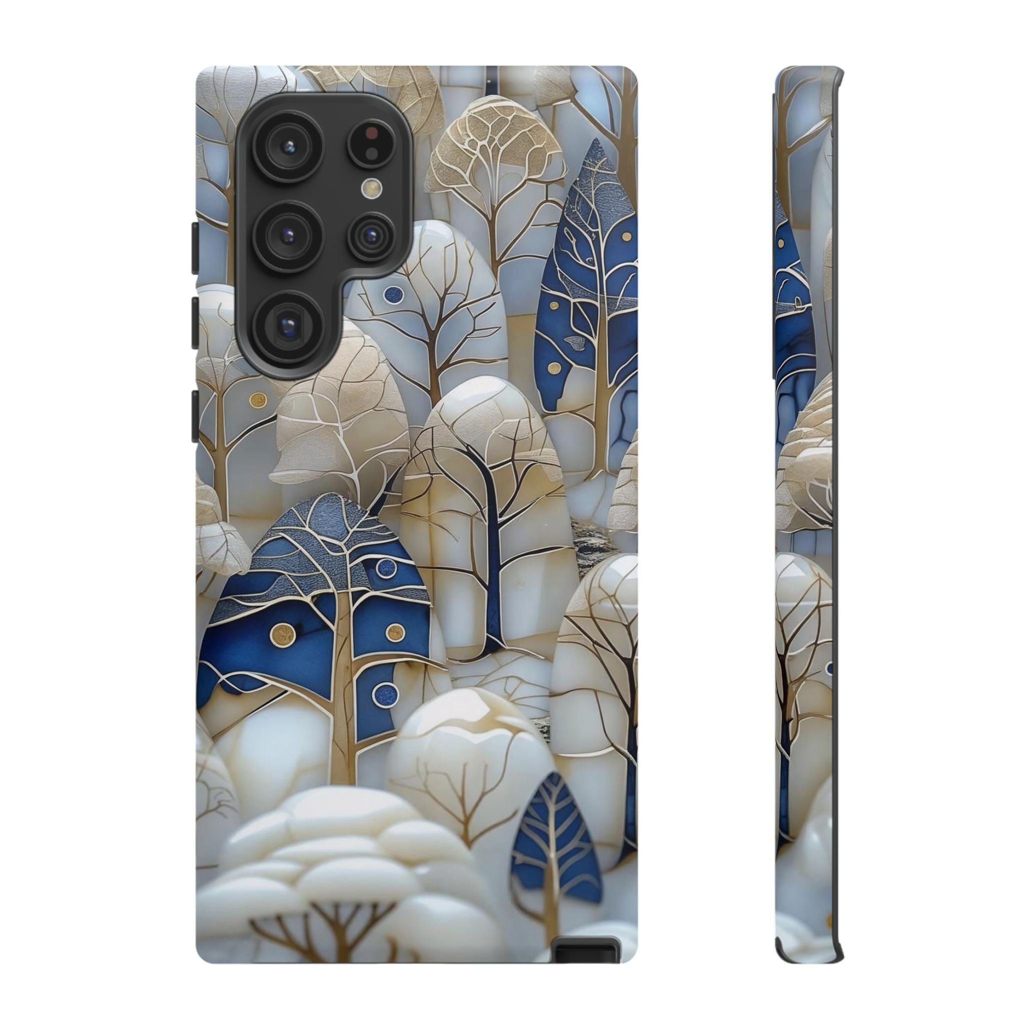 Blue Gold Winter Forest Samsung Galaxy Case — Elegant Tree Pattern Tough Case