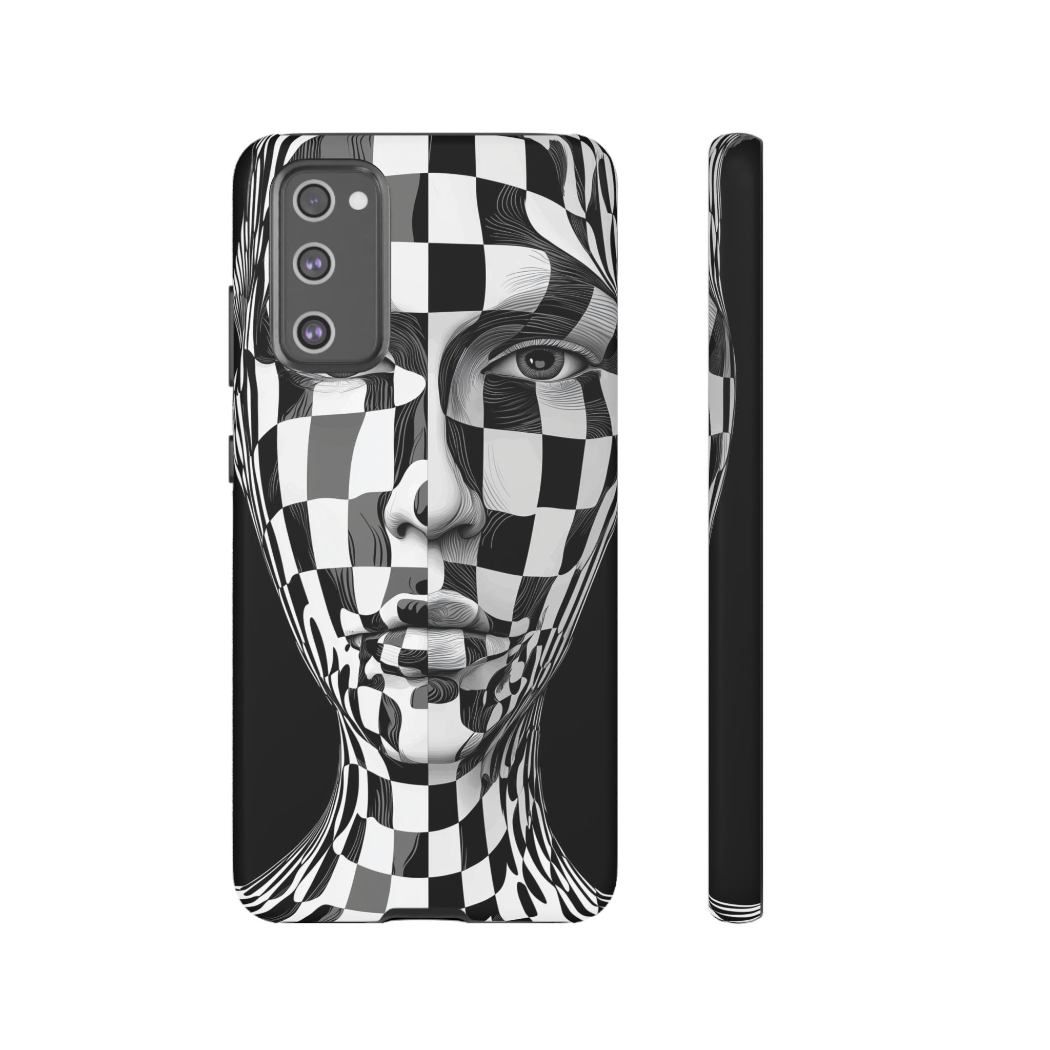 Checkerboard Face Tough Samsung Galaxy Case — Black & White Surreal Art Protective Cover