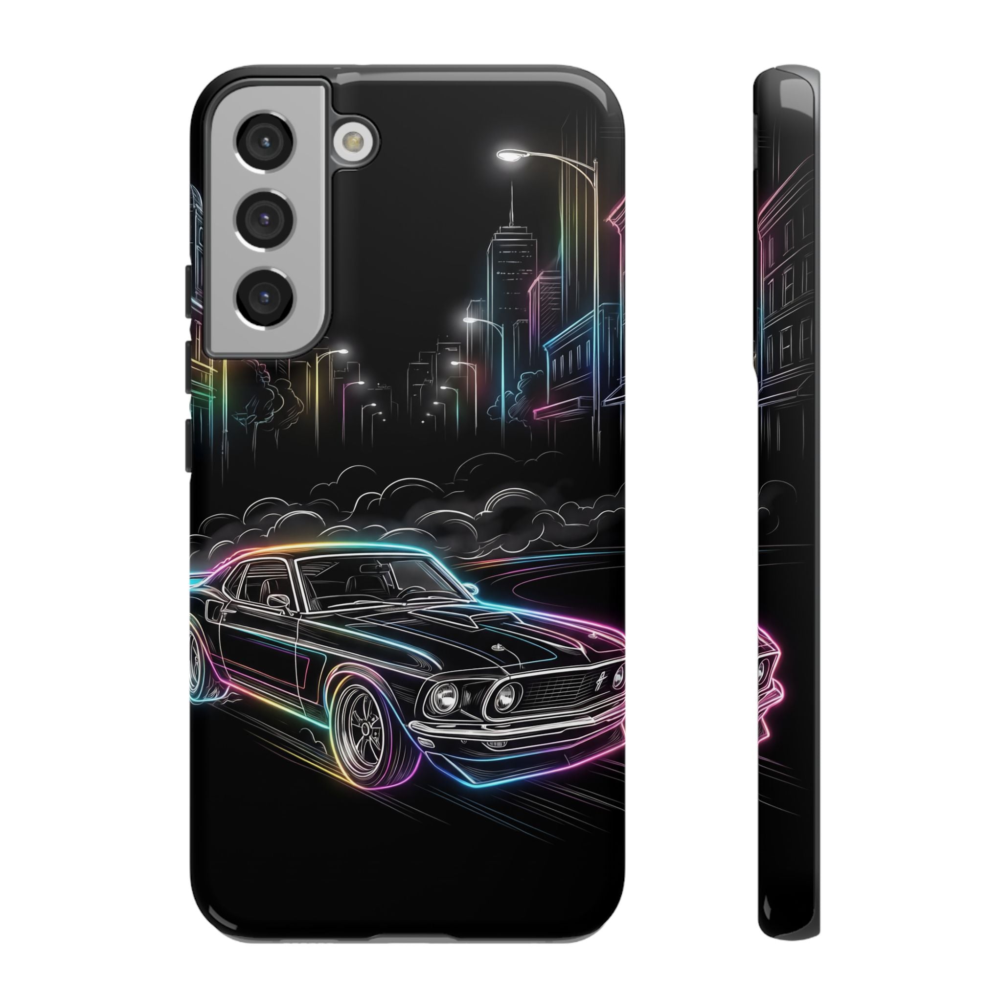 Neon Muscle Car Samsung Galaxy Phone Case | Retro City Nightscape