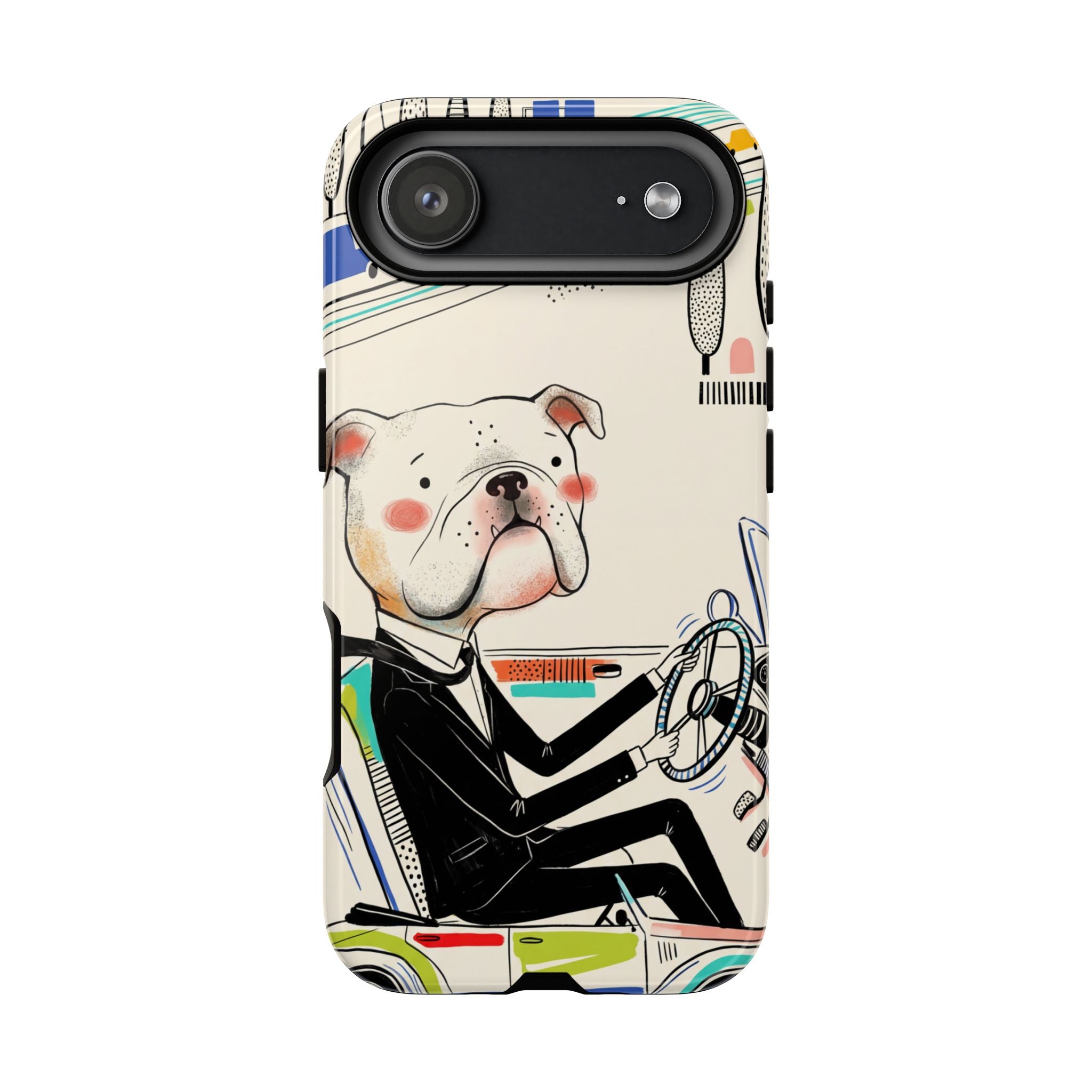 Bulldog Driver iPhone Case | Cute Retro Dog Illustration