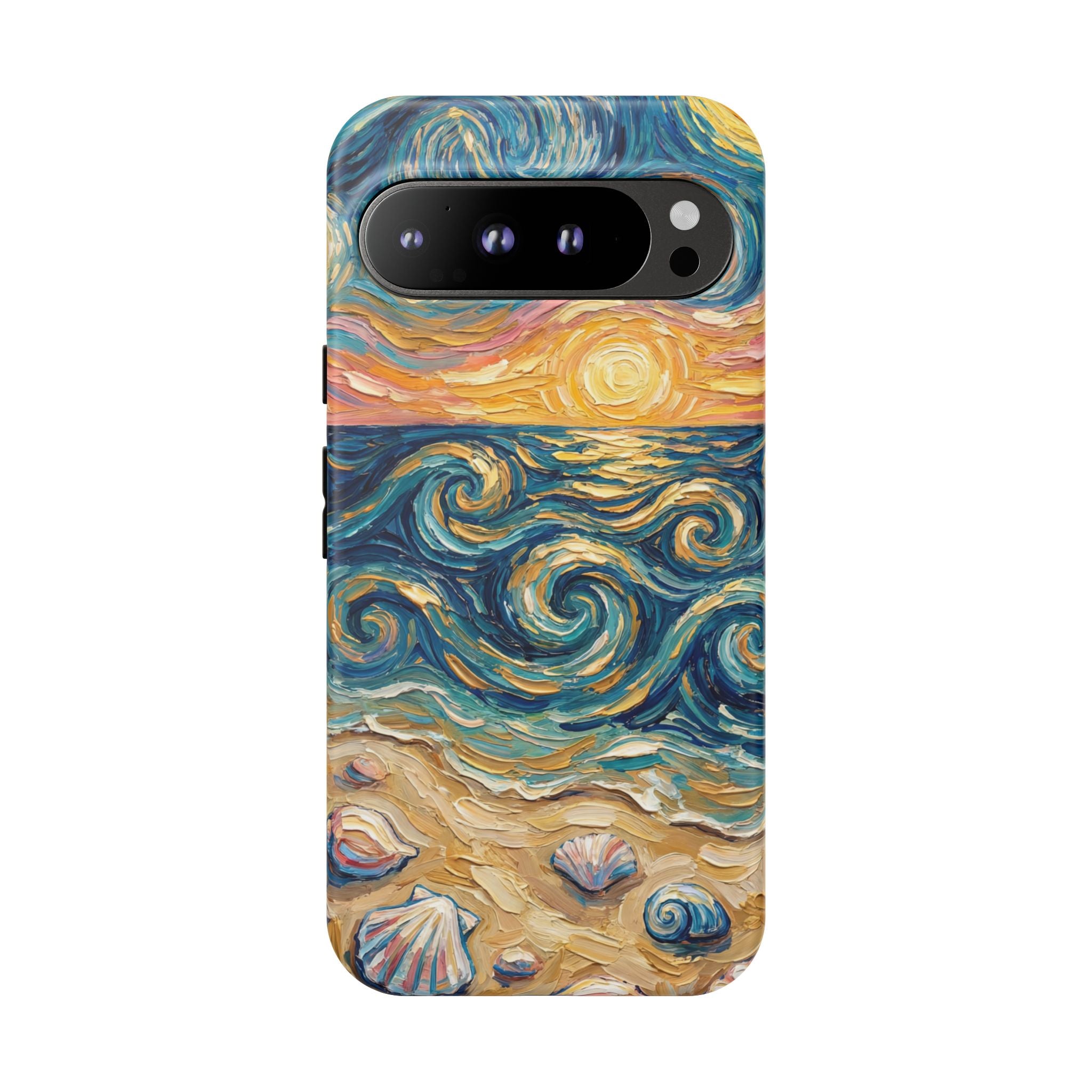 Sea Sunset Google Pixel Case — Van Gogh‑Style Beach Waves with Shells