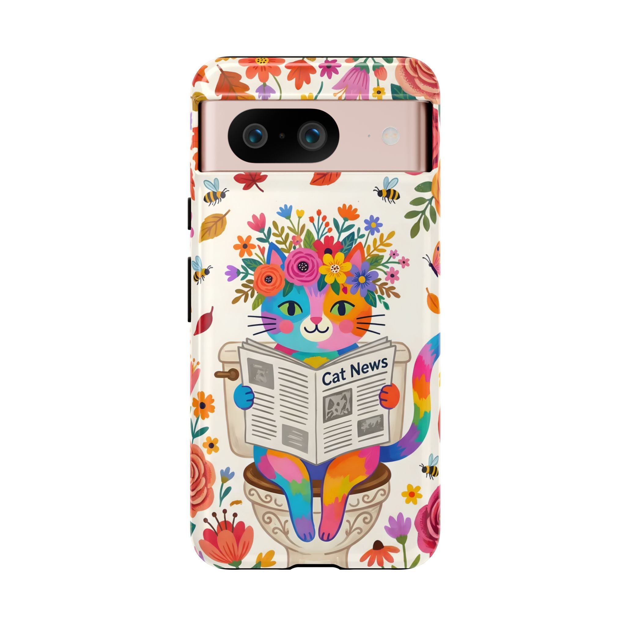 Floral Rainbow Cat Google Pixel Phone Case | Cat News Design