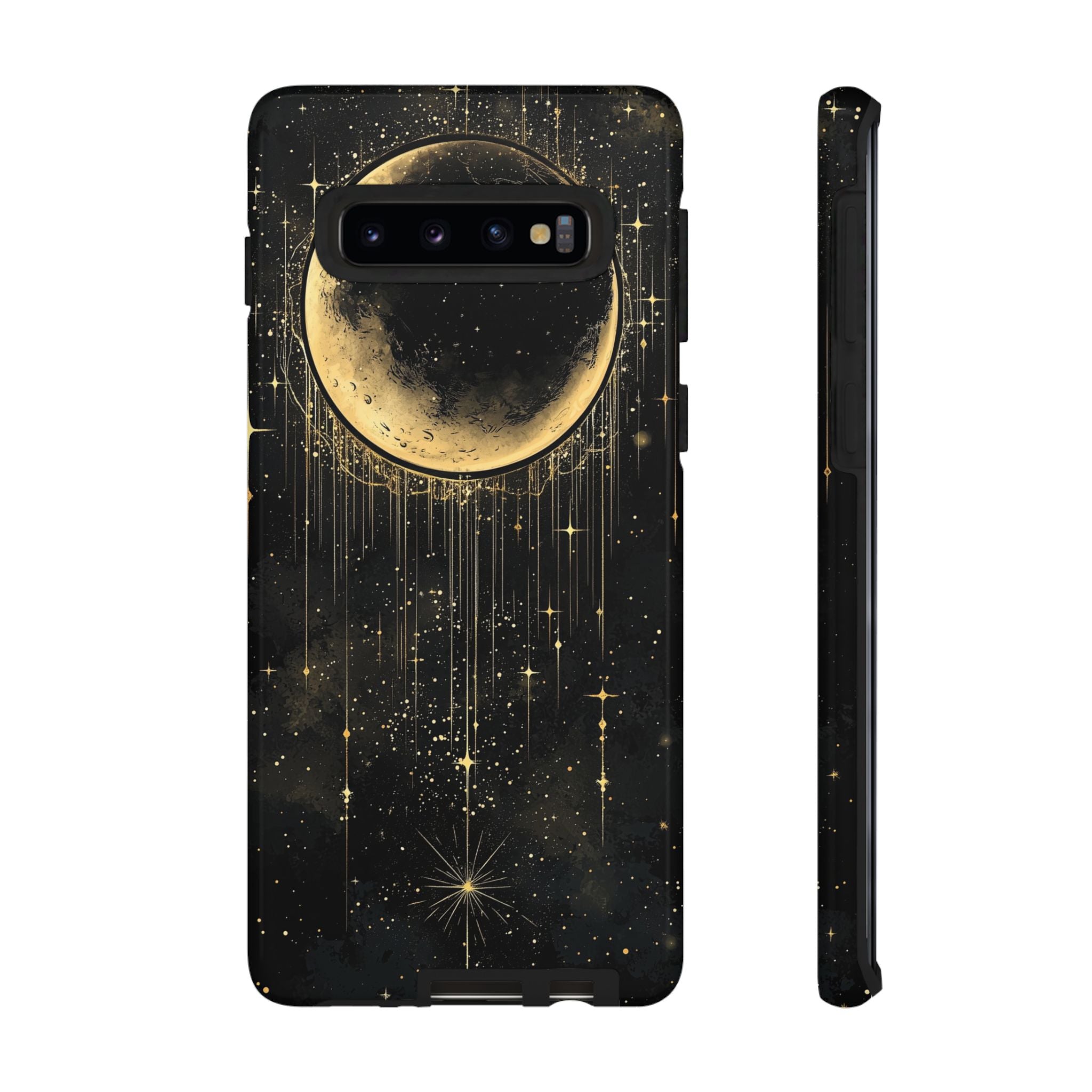 Moonlit Crescent Tough Samsung Galaxy Case | Gold Stars Night Sky